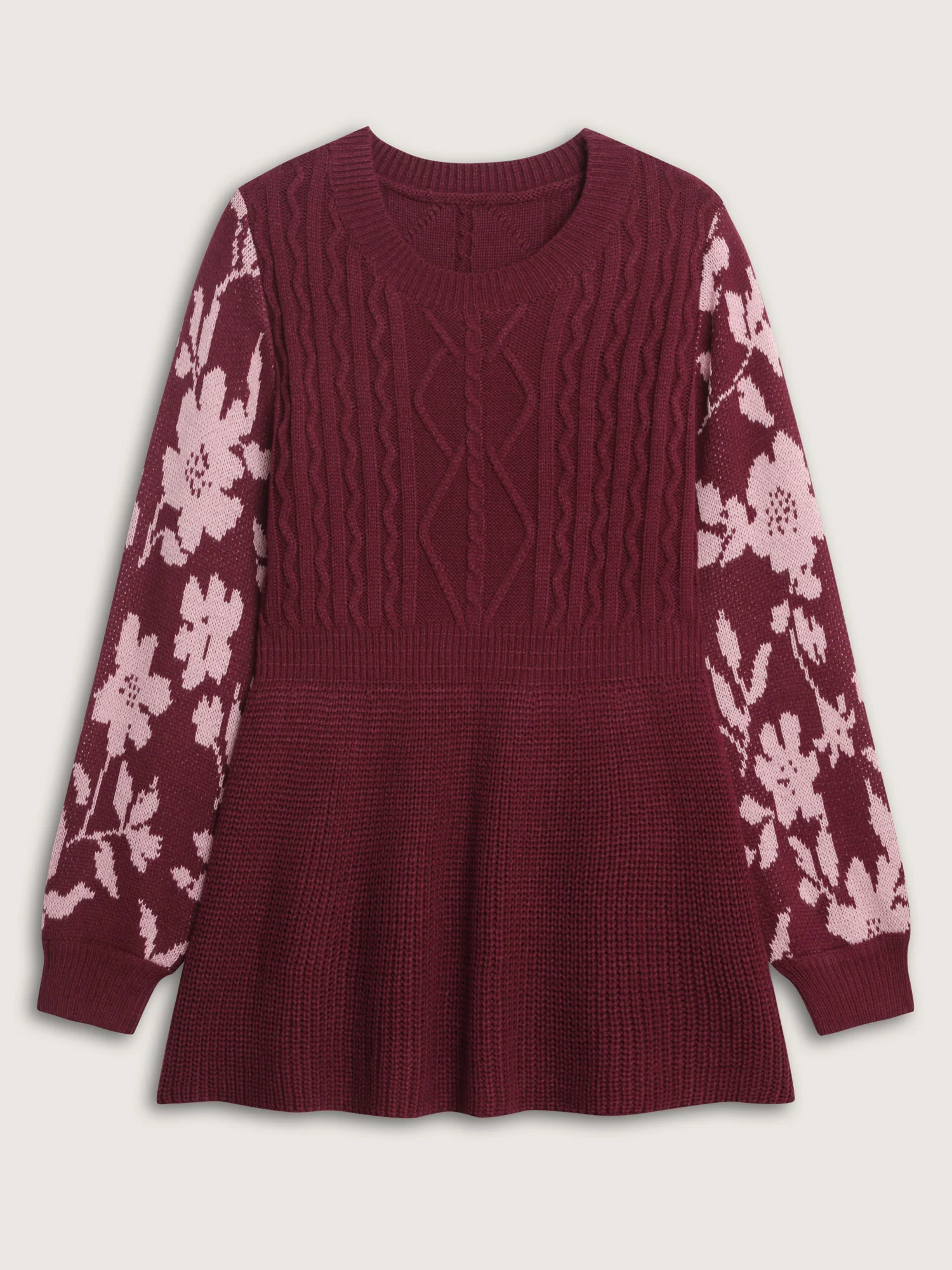 Cableknit Floral Cinched-Waist Pullover - Image 6