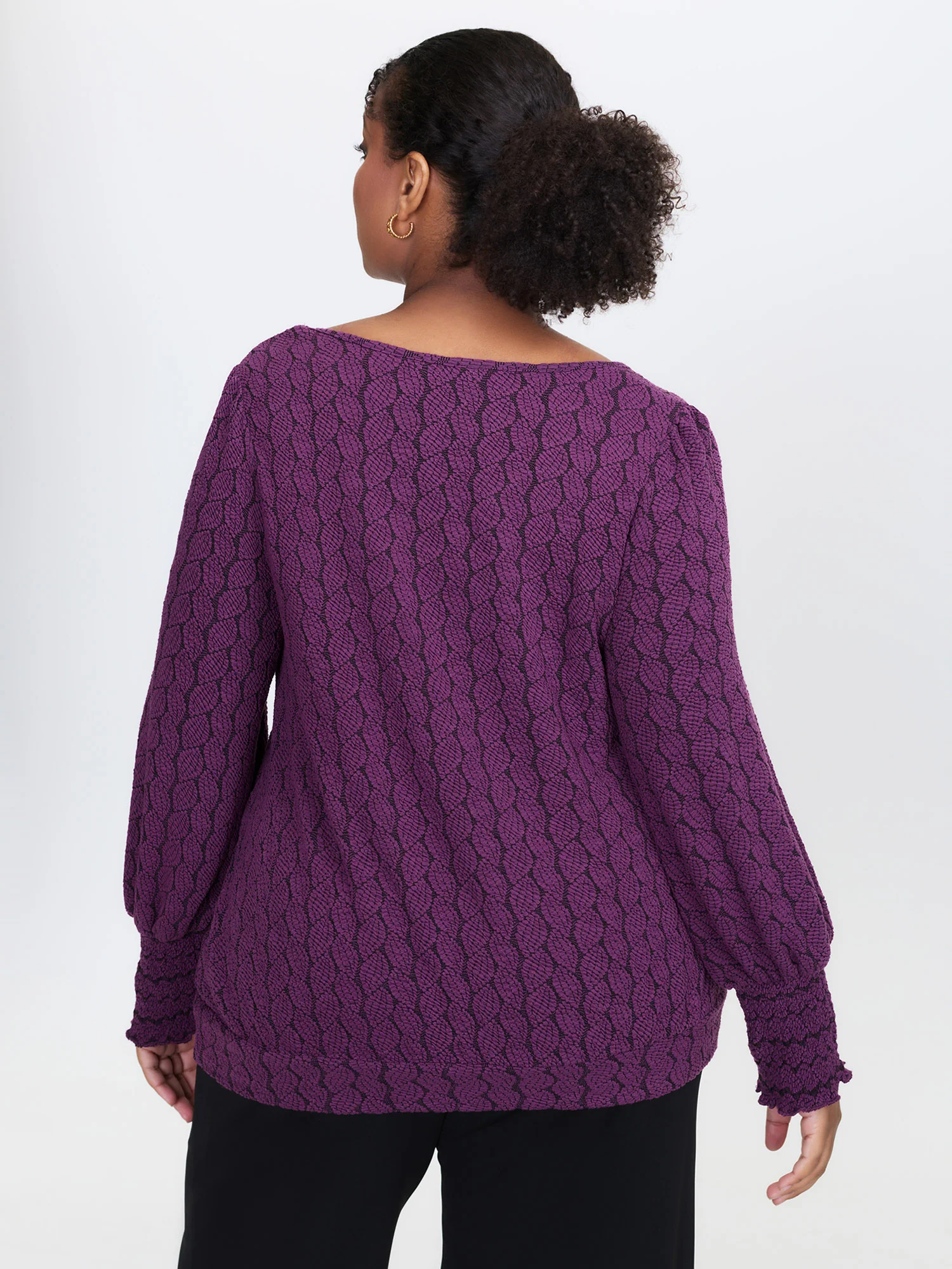 Cableknit Lantern Sleeve V-Neck Knit Top - Image 4