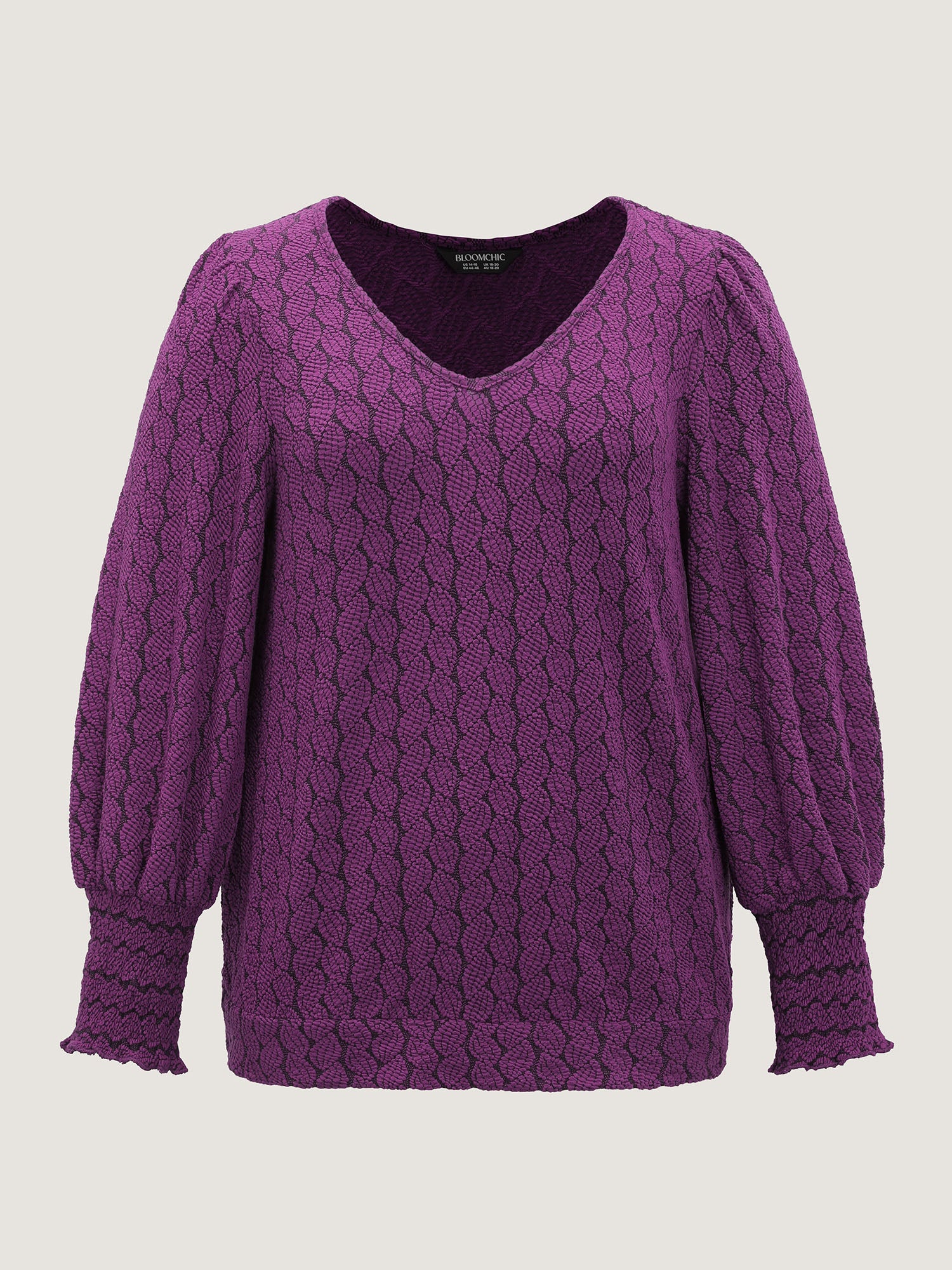 Cableknit Lantern Sleeve V-Neck Knit Top - Image 6