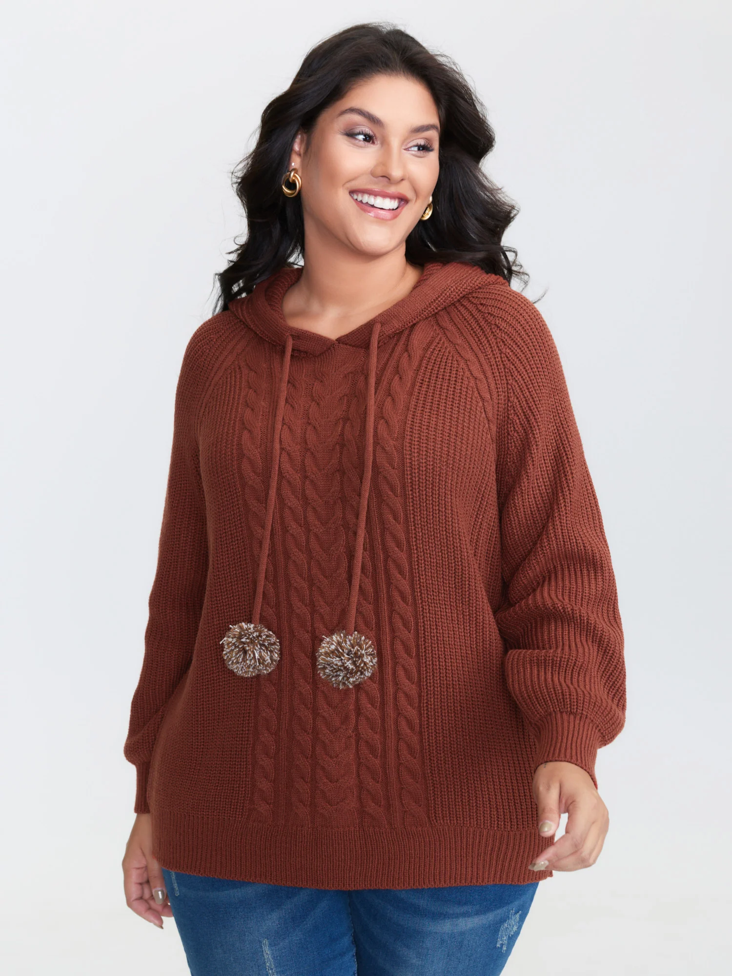 Cableknit Raglan Sleeve Hooded Pullover - Image 2