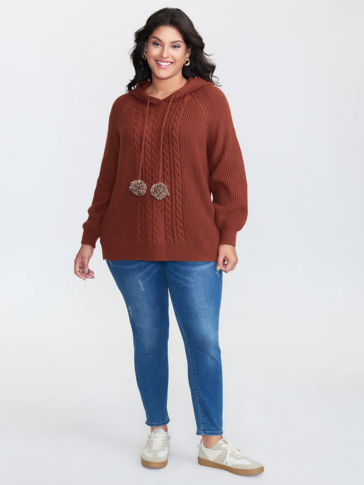 Cableknit Raglan Sleeve Hooded Pullover - Image 3