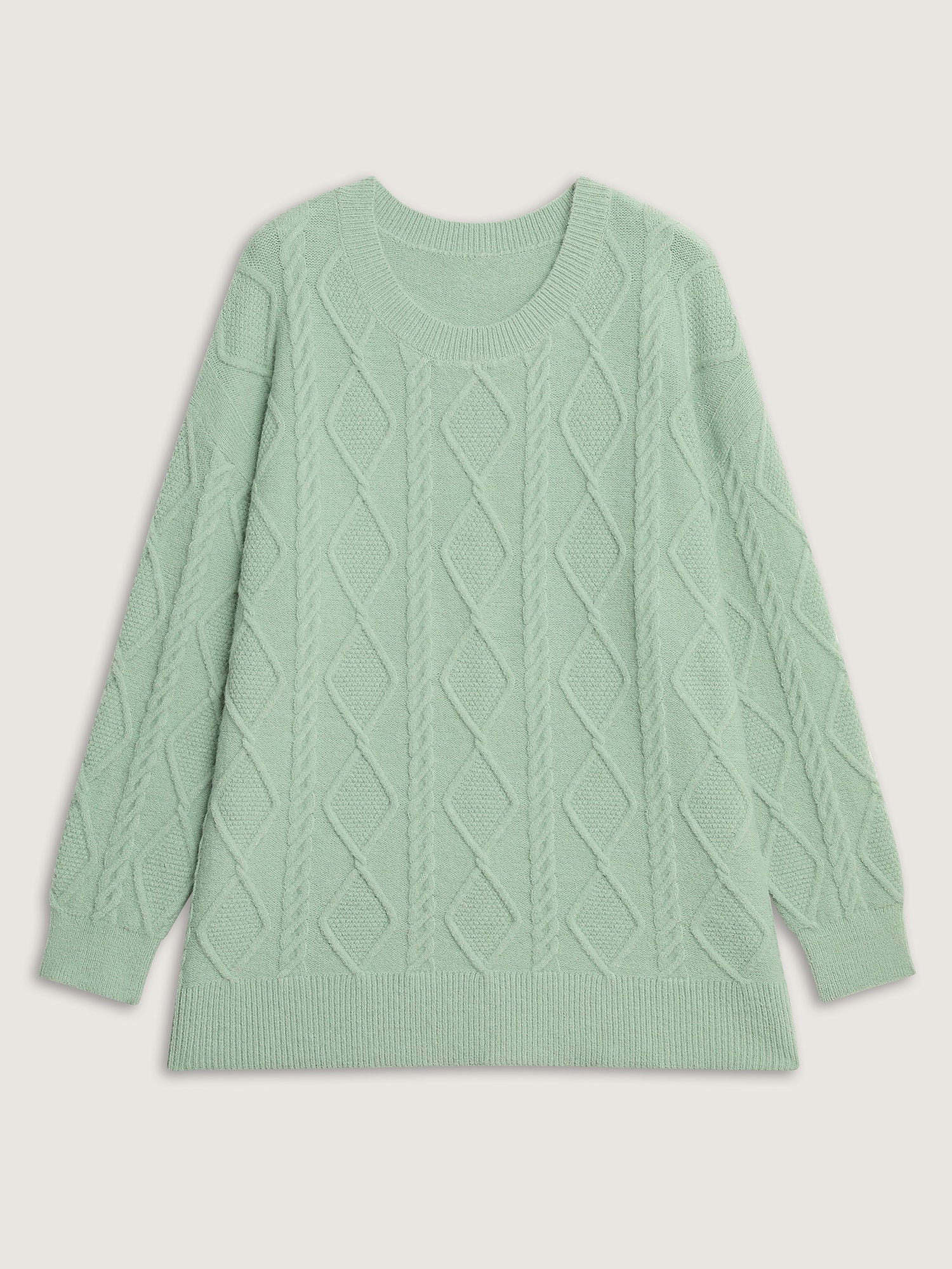Cableknit Round Neck Ribbed Hem Pullover - Image 6
