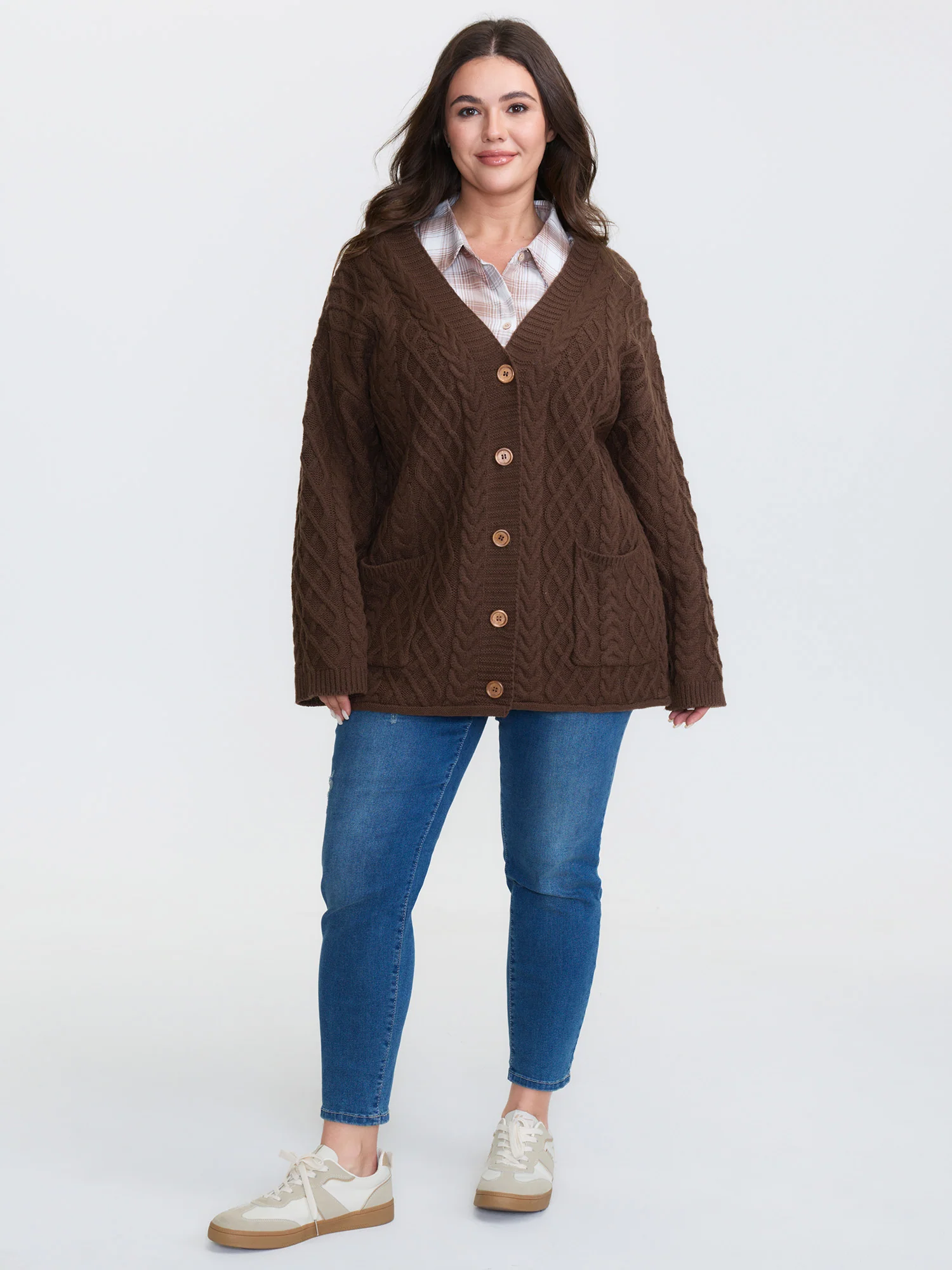 Cableknit Textured Button Pocket Knit Cardigan - Image 4