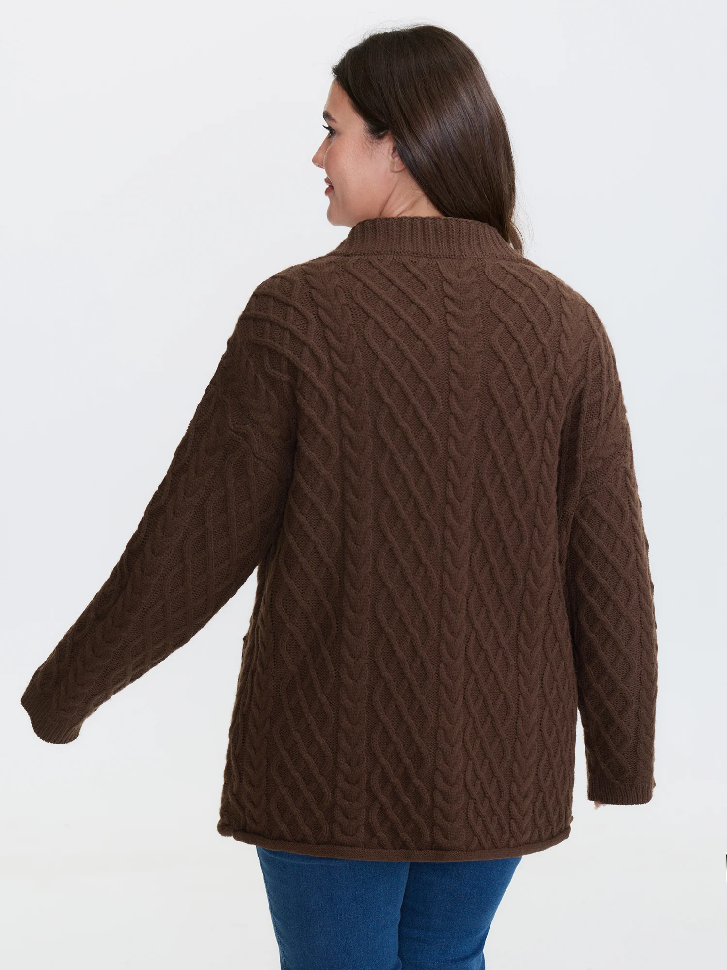 Cableknit Textured Button Pocket Knit Cardigan - Image 5
