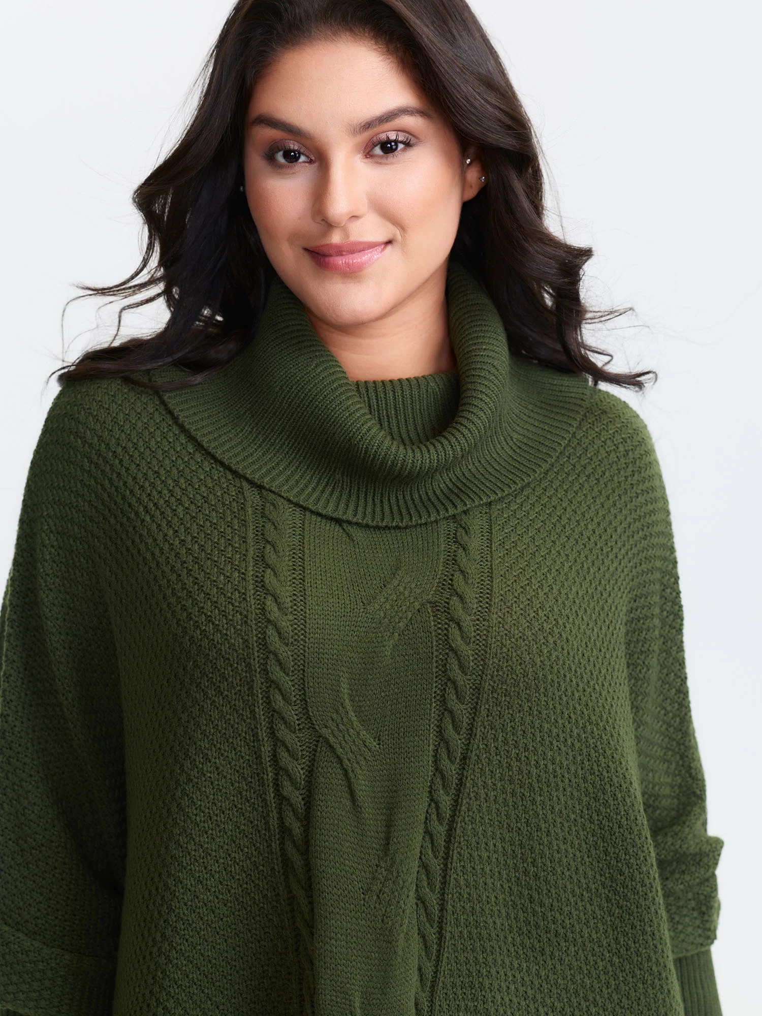 Cableknit Turtleneck Flowy Hem Pullover - Image 2