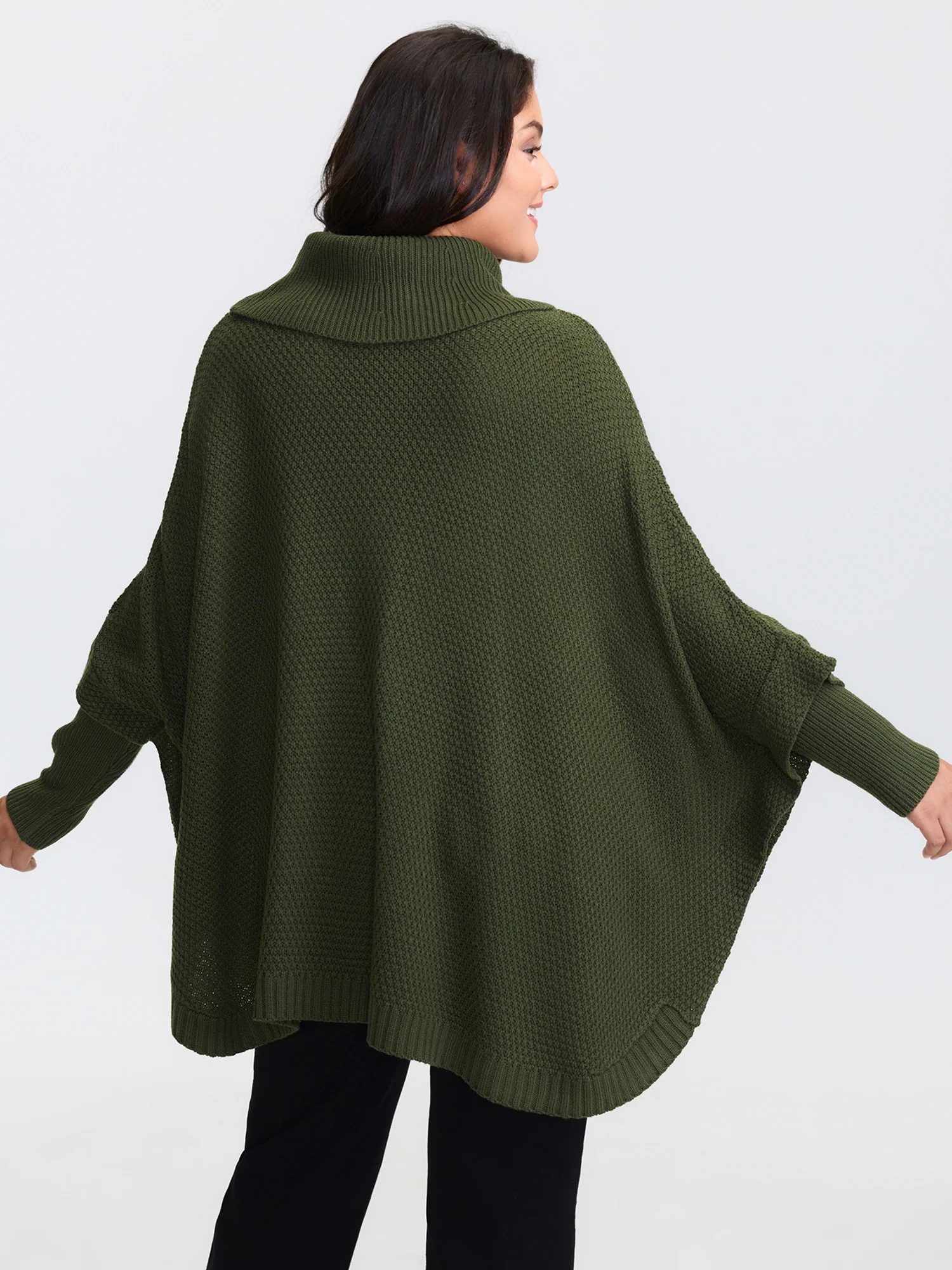 Cableknit Turtleneck Flowy Hem Pullover - Image 4
