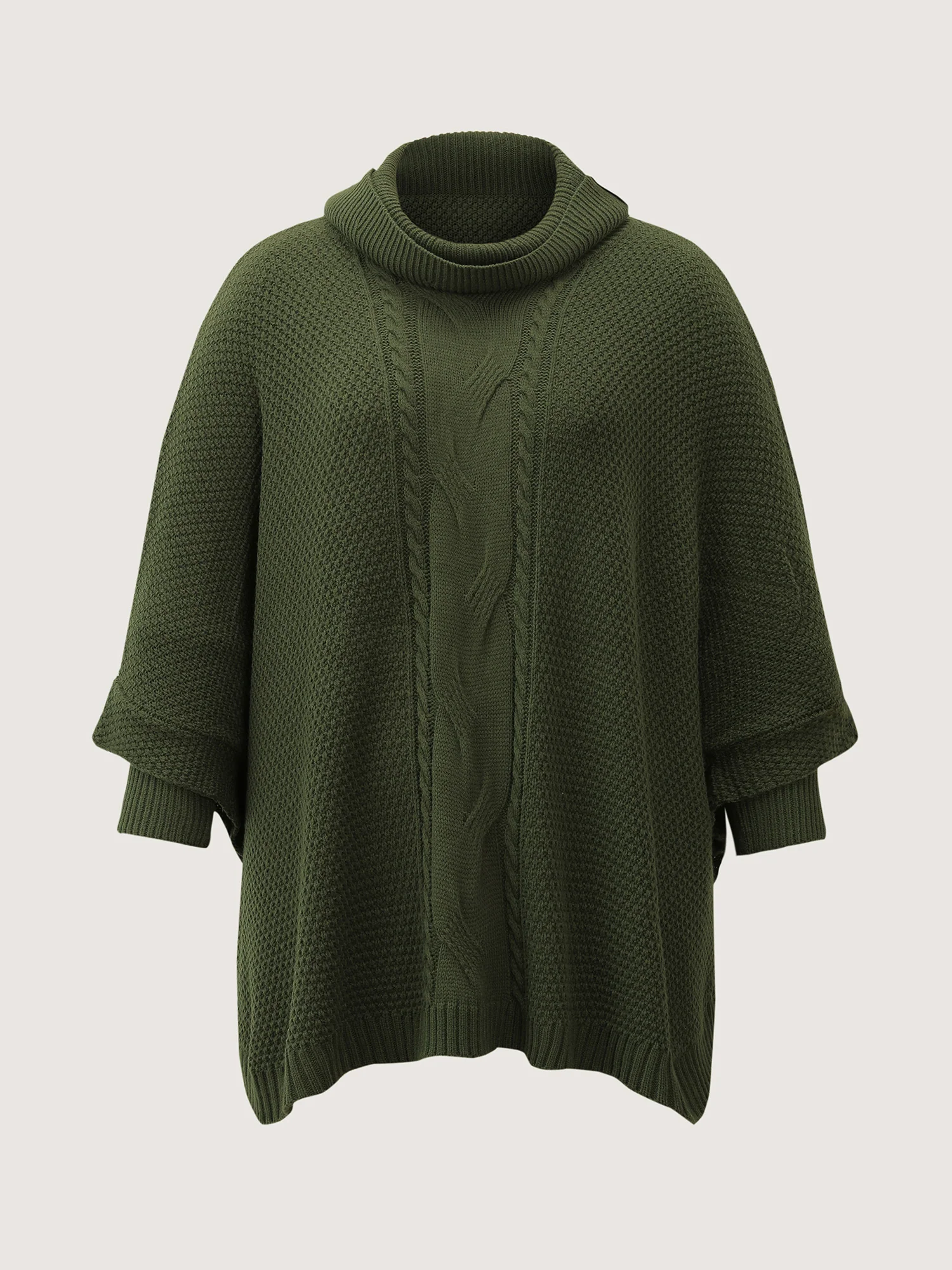 Cableknit Turtleneck Flowy Hem Pullover - Image 7