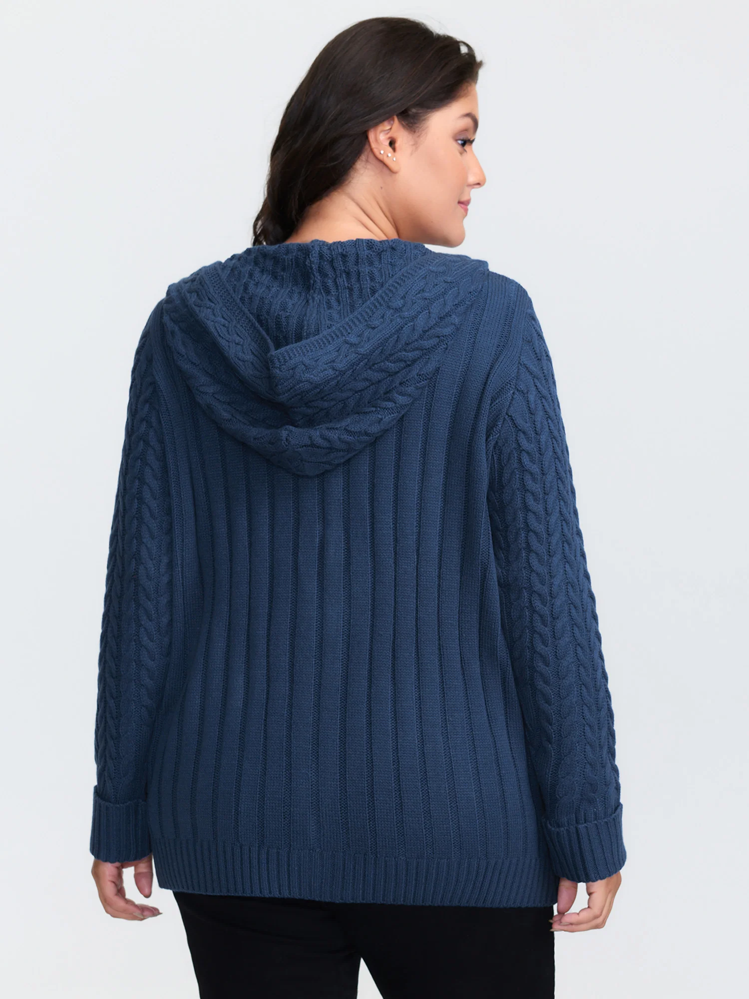 Cableknit Zipper Hooded Knit Cardigan - Image 4