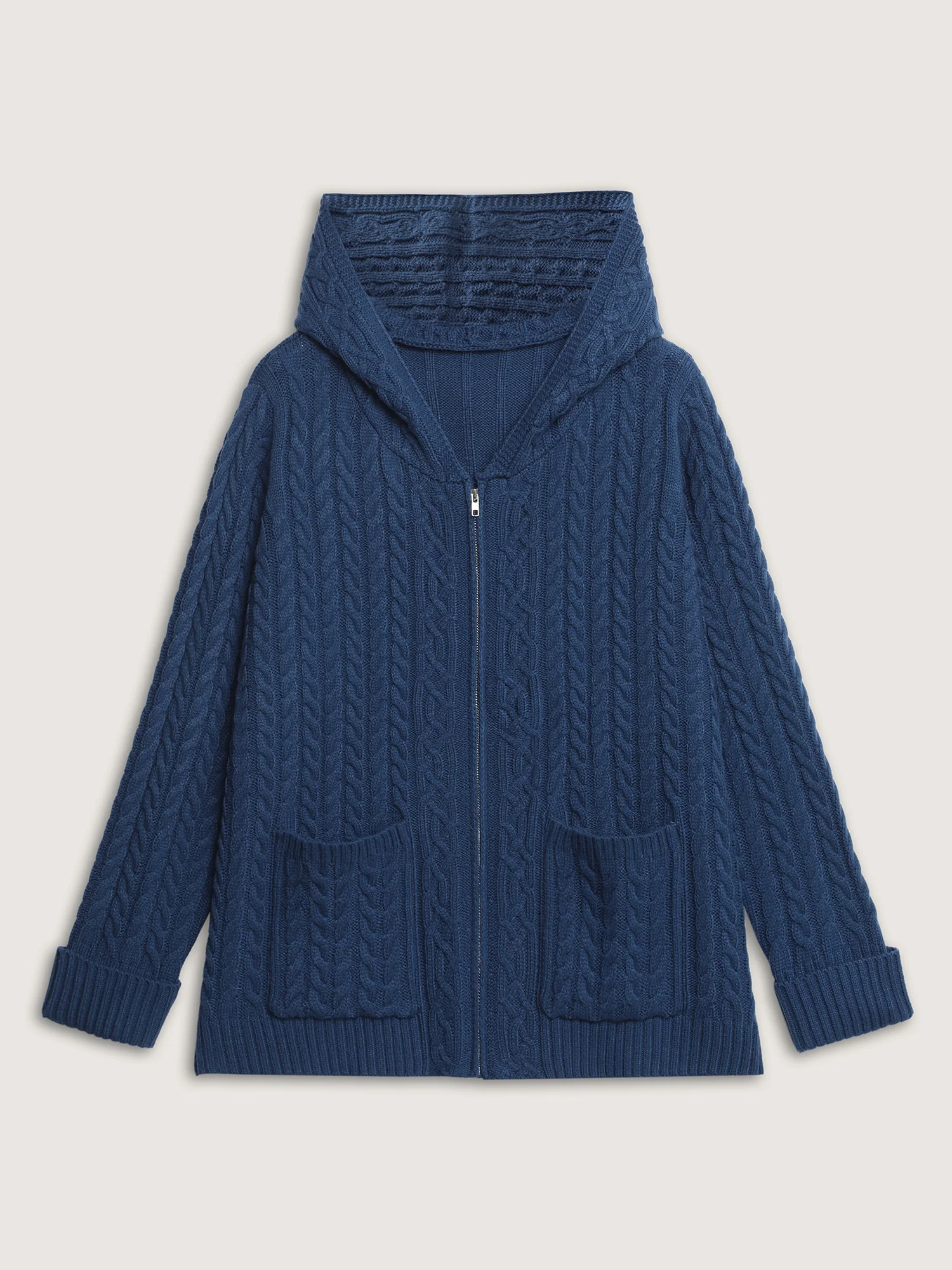 Cableknit Zipper Hooded Knit Cardigan - Image 8