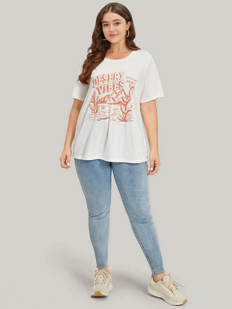 Cactus & Letter Print Crew Neck T-shirt - Image 5