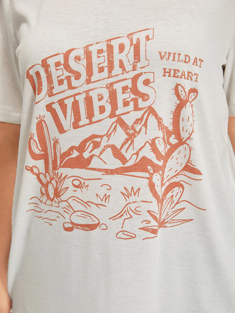 Cactus & Letter Print Crew Neck T-shirt - Image 7