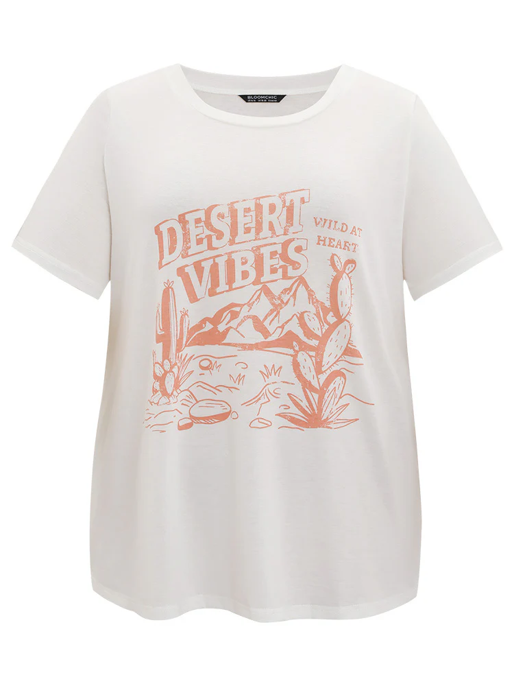 Cactus & Letter Print Crew Neck T-shirt - Image 8