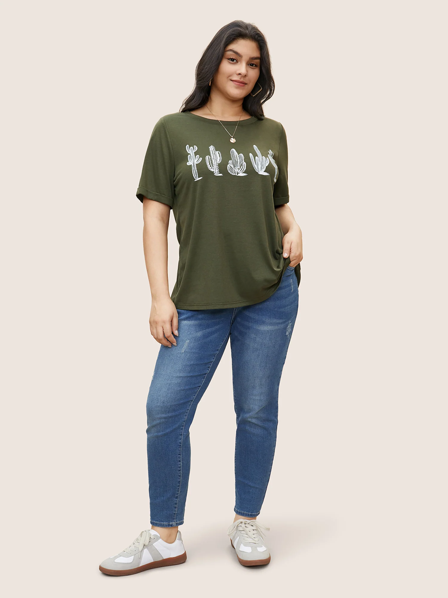 Cactus Print Crew Neck T-shirt - Image 3