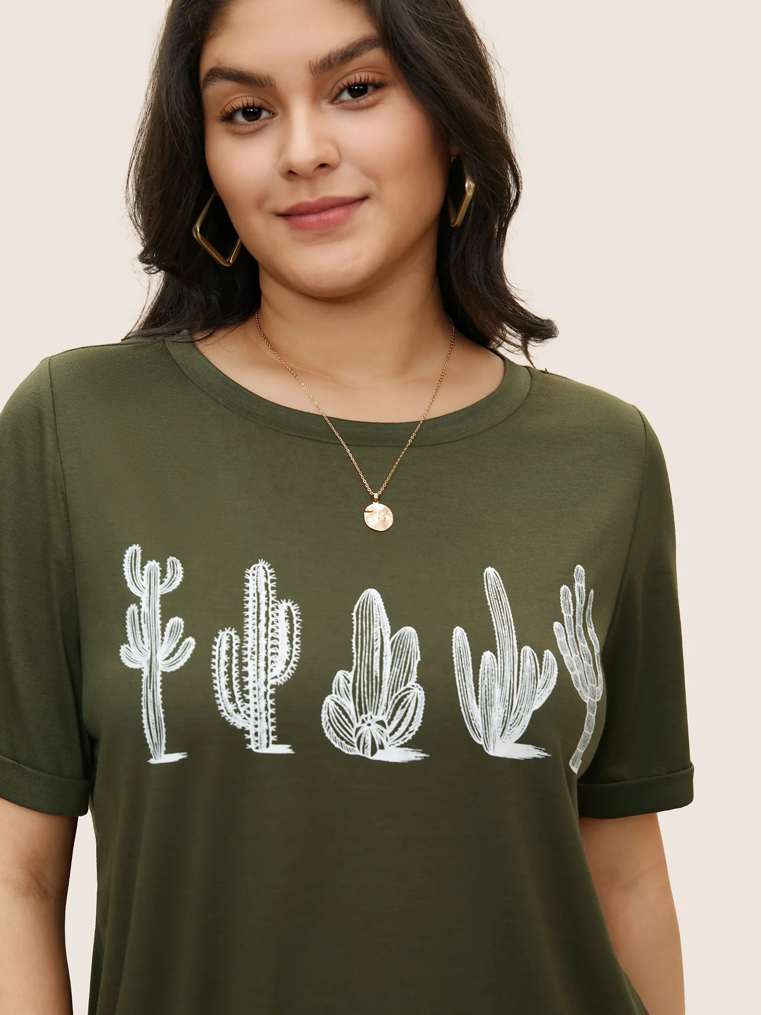 Cactus Print Crew Neck T-shirt - Image 4
