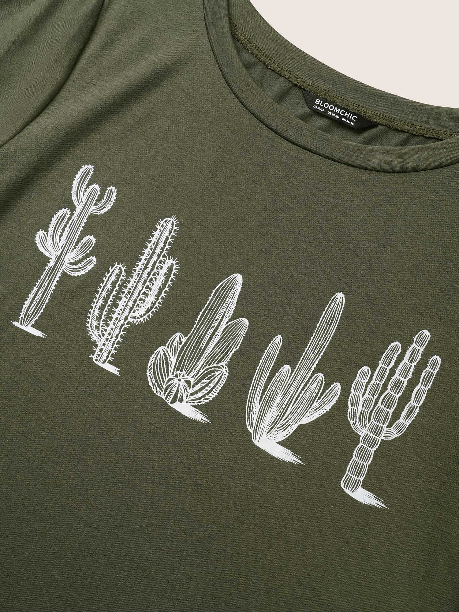 Cactus Print Crew Neck T-shirt - Image 5
