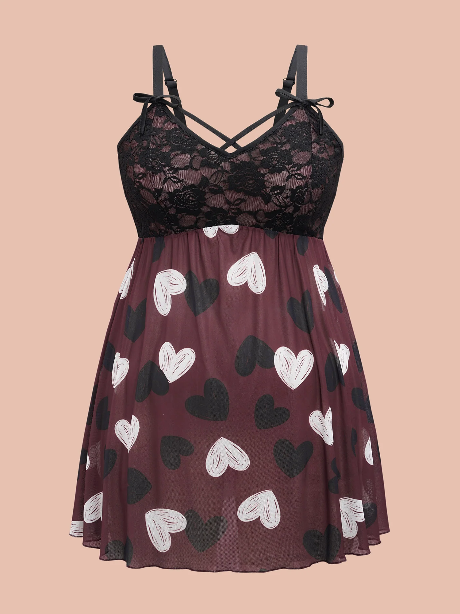 Cami Bow Detail Heart Pattern Sleep Dress - Image 7