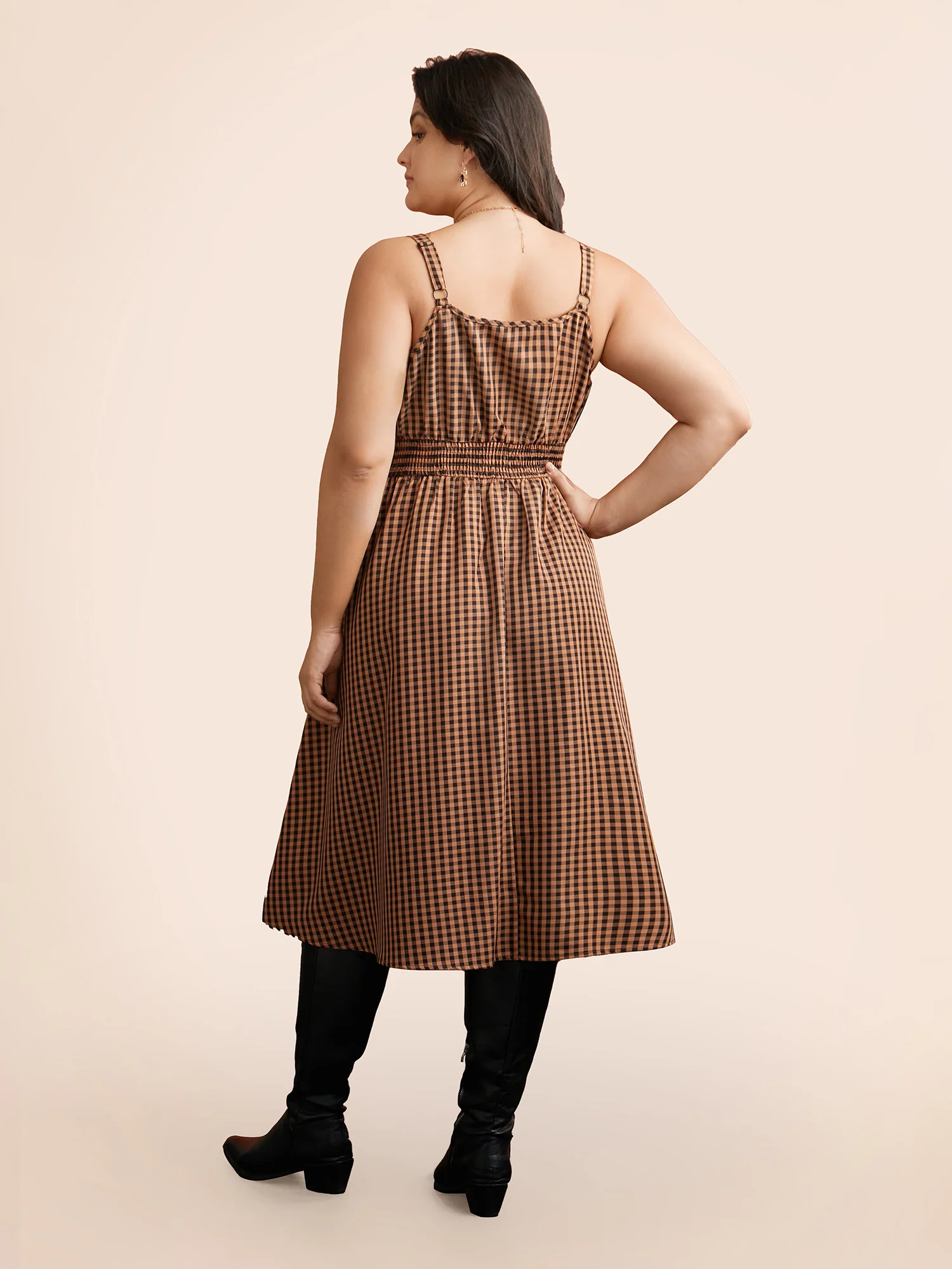 Cami Pumpkin Color Grid Waist Midi Dress - Image 3