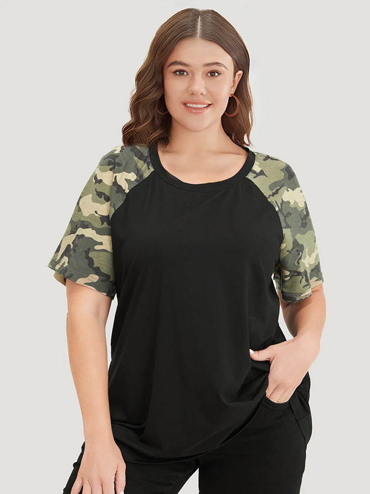 Camo Raglan Sleeve Round Neck T-shirt - Image 2