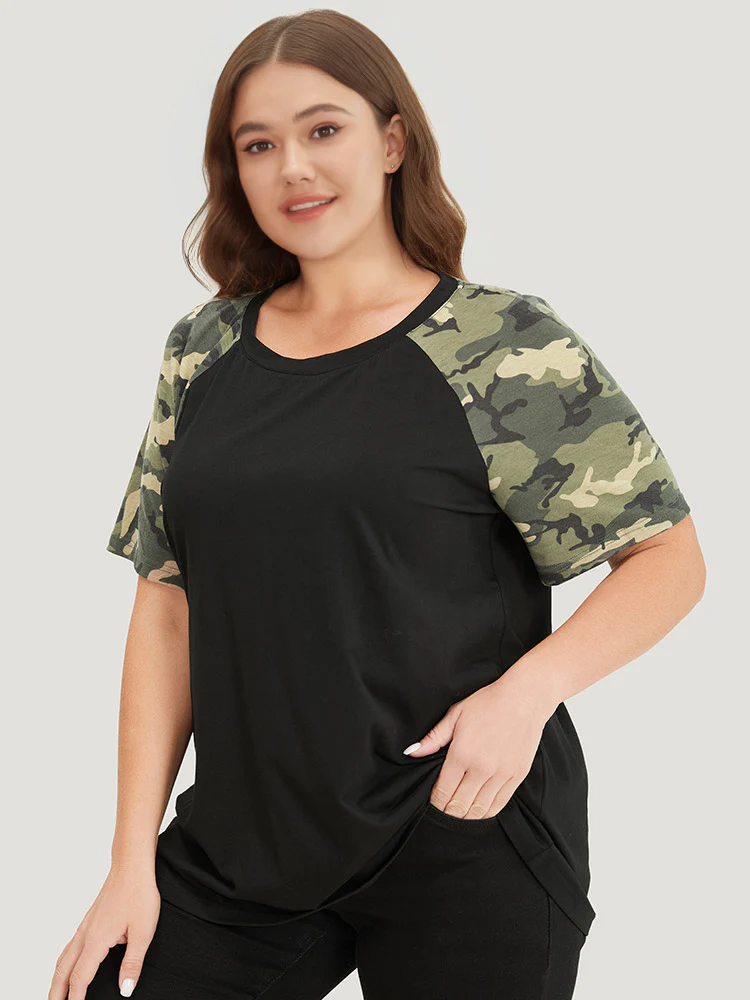 Camo Raglan Sleeve Round Neck T-shirt - Image 3
