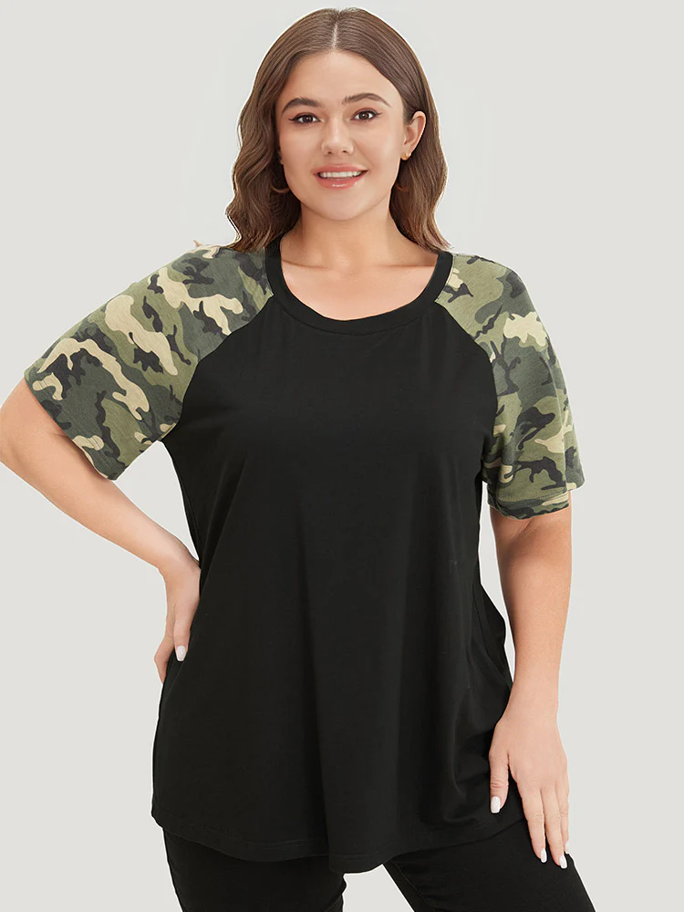 Camo Raglan Sleeve Round Neck T-shirt - Image 4