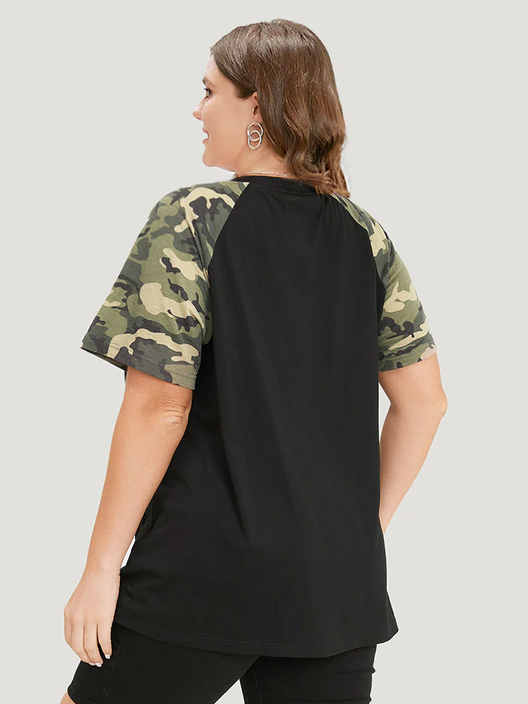 Camo Raglan Sleeve Round Neck T-shirt - Image 5