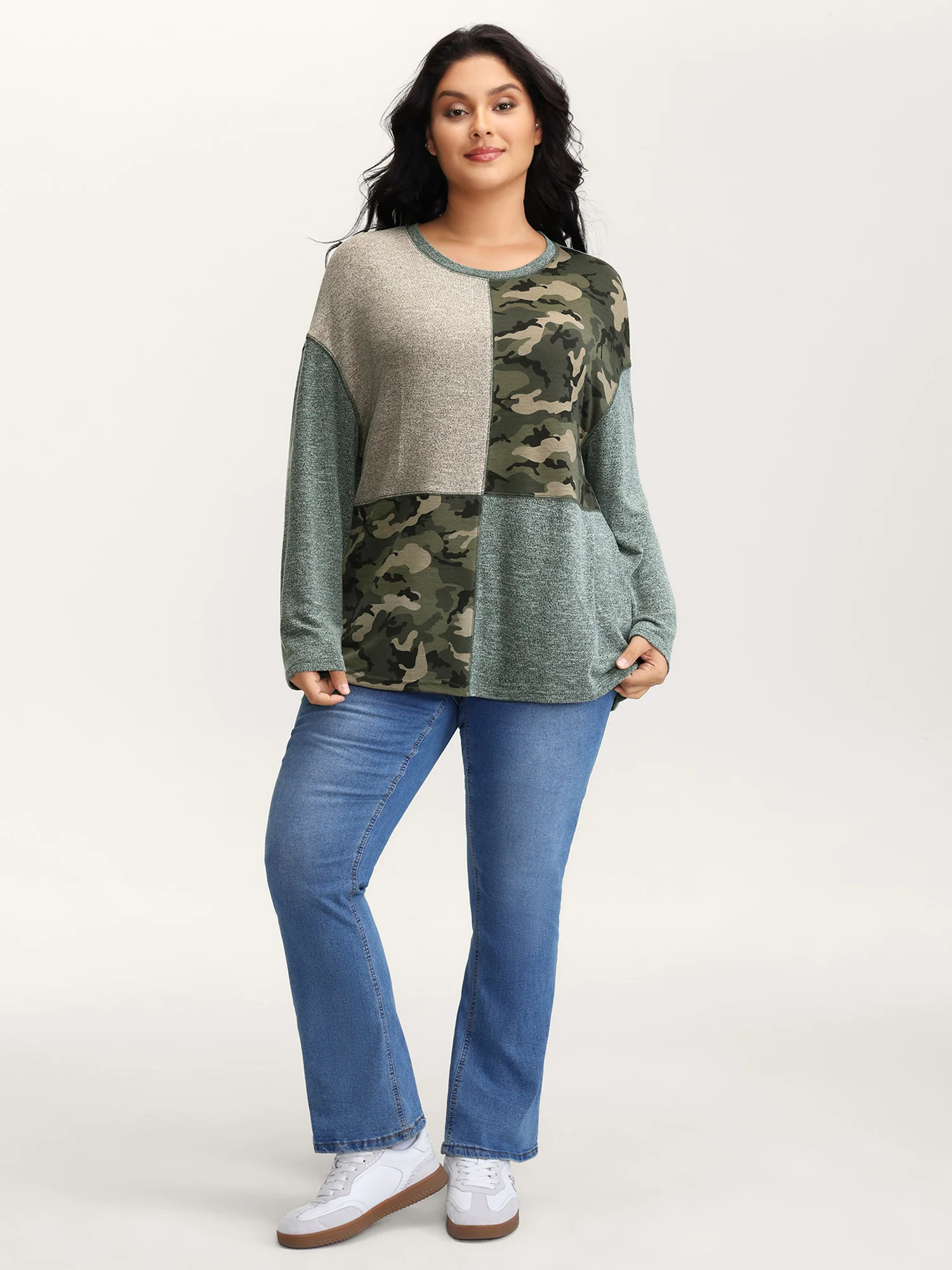 Camouflage Block Print Contrast T-Shirt - Image 3