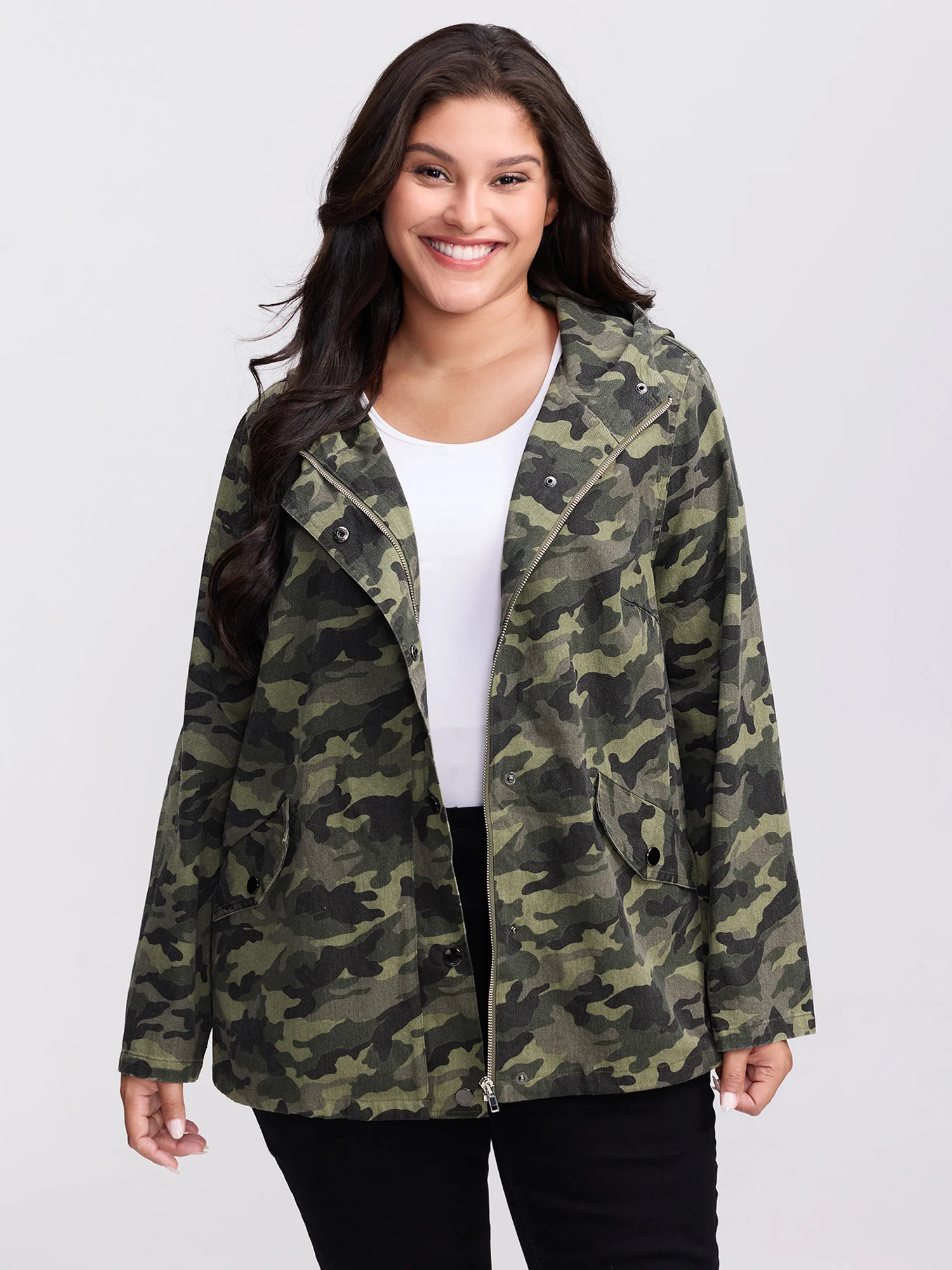 Camouflage Hooded Adjustable Hem Jacket - Image 2