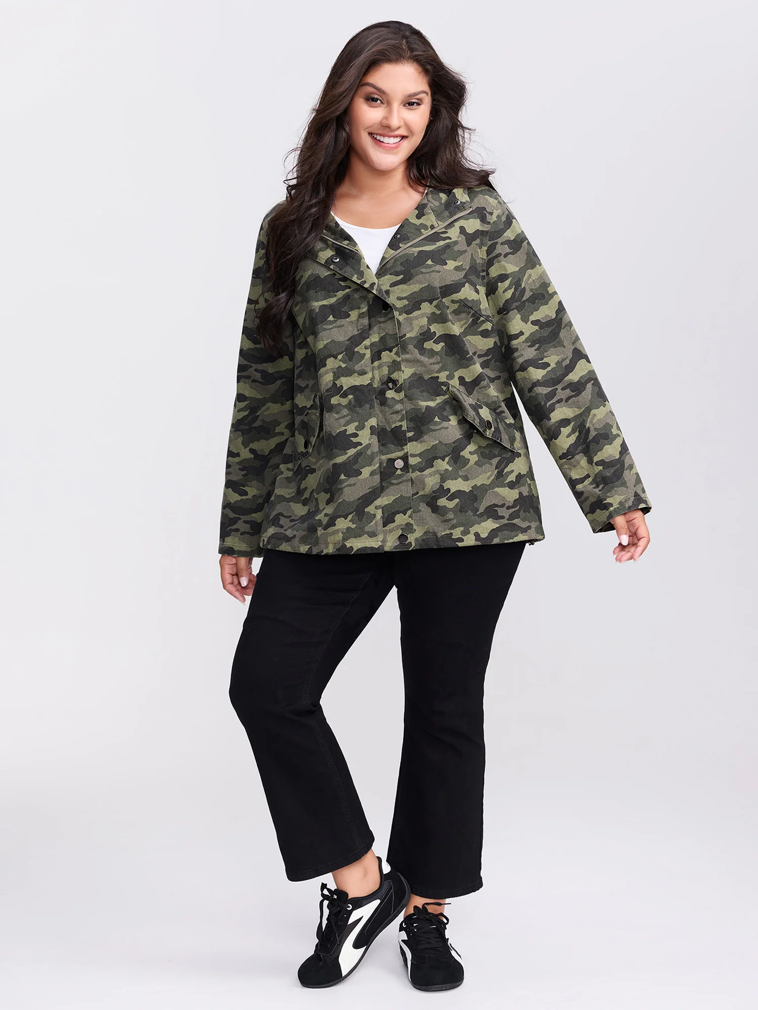 Camouflage Hooded Adjustable Hem Jacket - Image 3