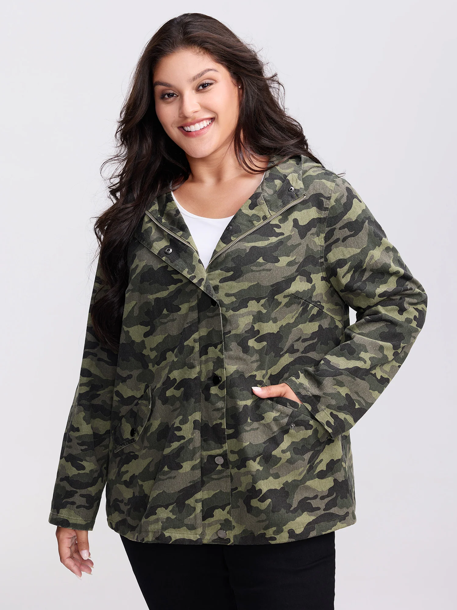 Camouflage Hooded Adjustable Hem Jacket - Image 4