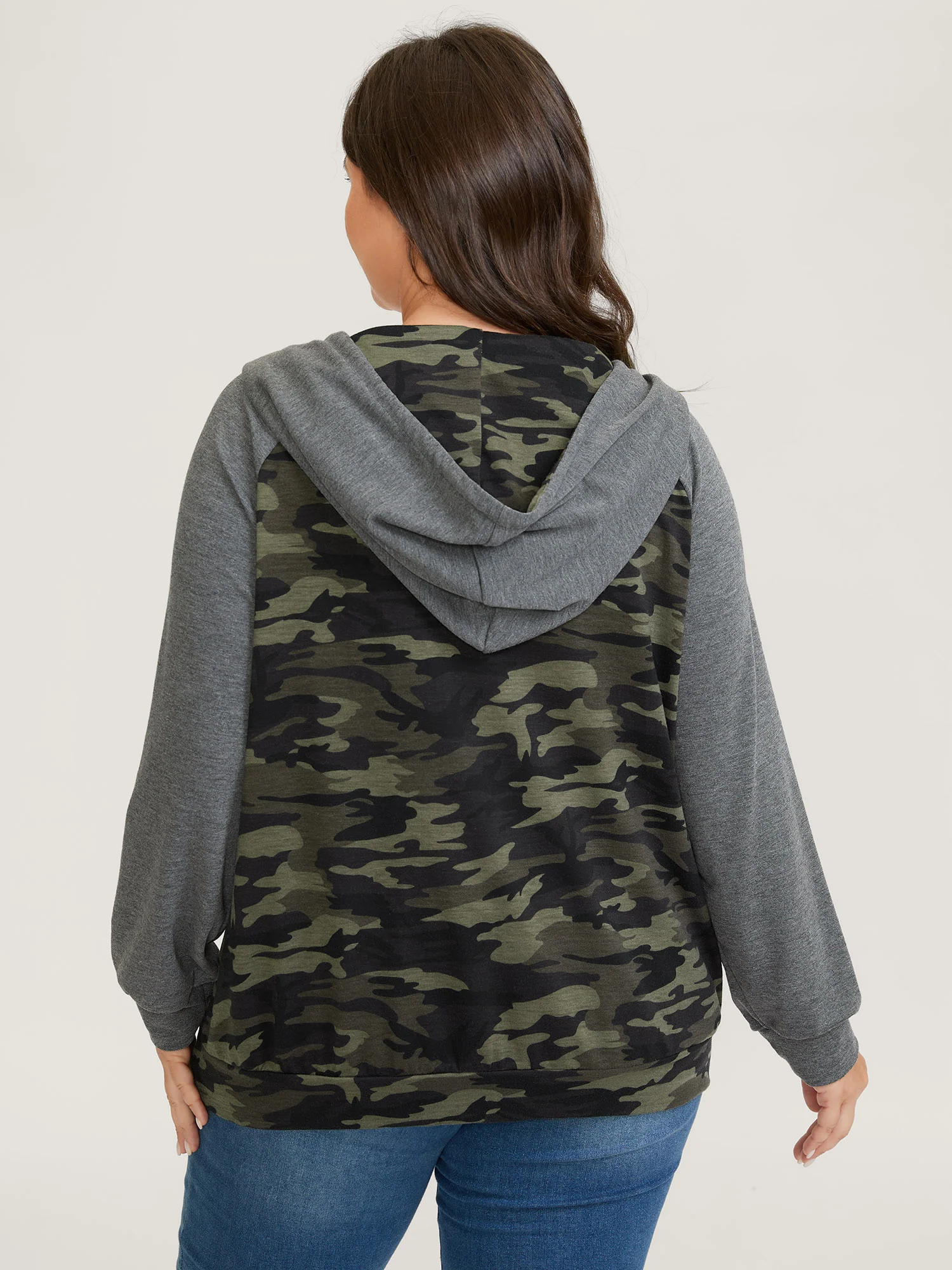 Camouflage Print Color Contrast Zipper Hoodie - Image 5
