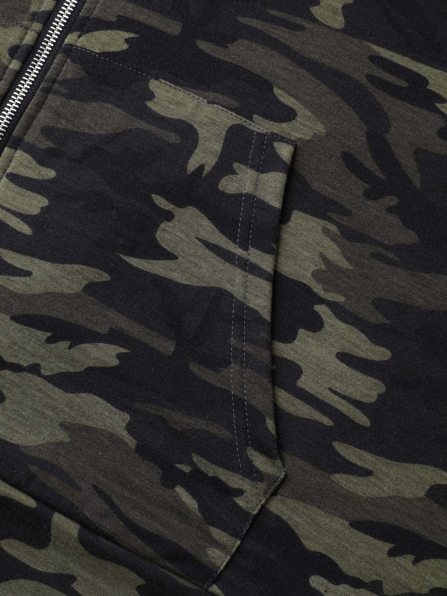 Camouflage Print Color Contrast Zipper Hoodie - Image 6