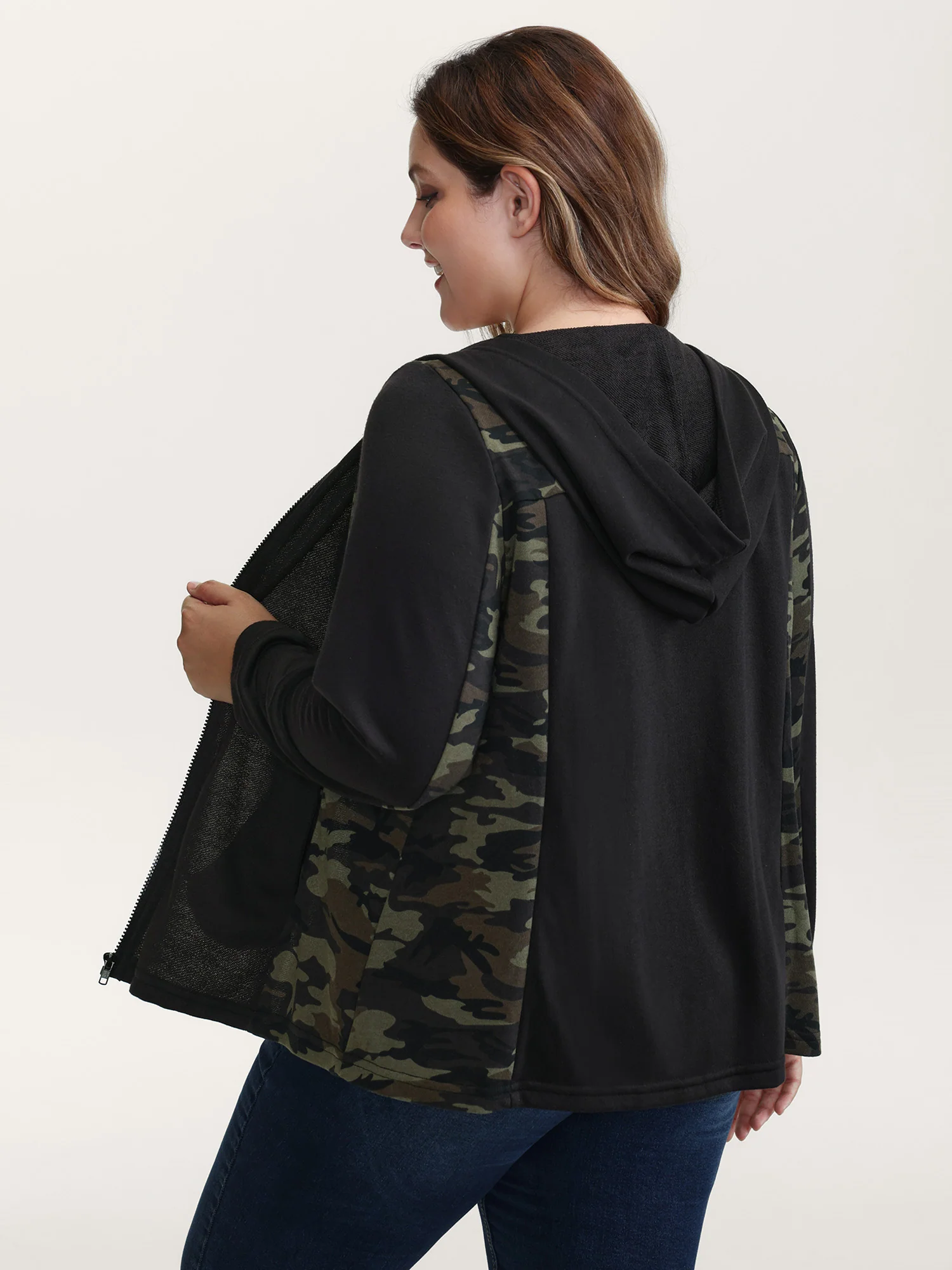 Camouflage Print Contrast Zipper Jacket - Image 5