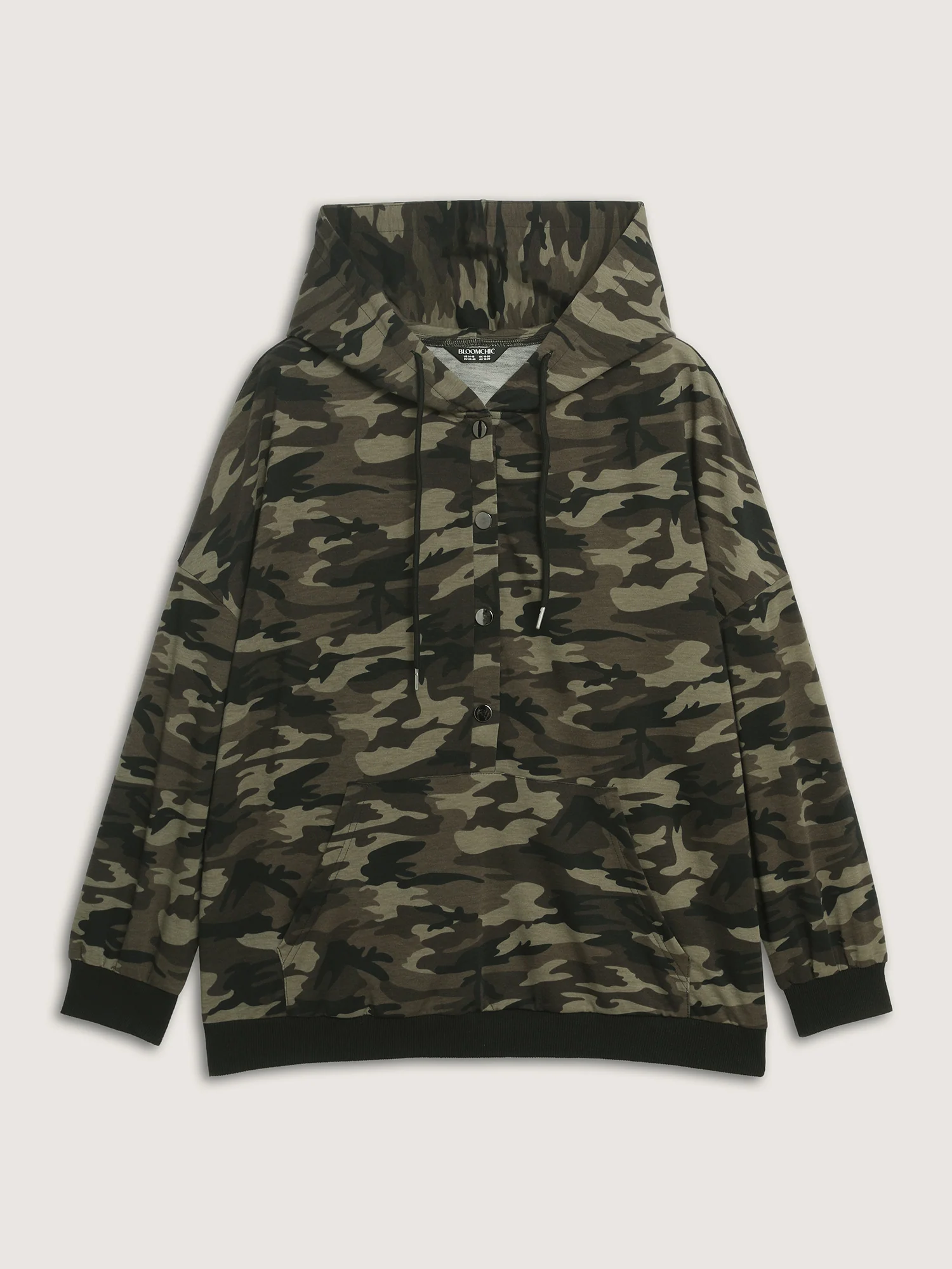 Camouflage Print Patch Pocket Button Hoodie - Image 7