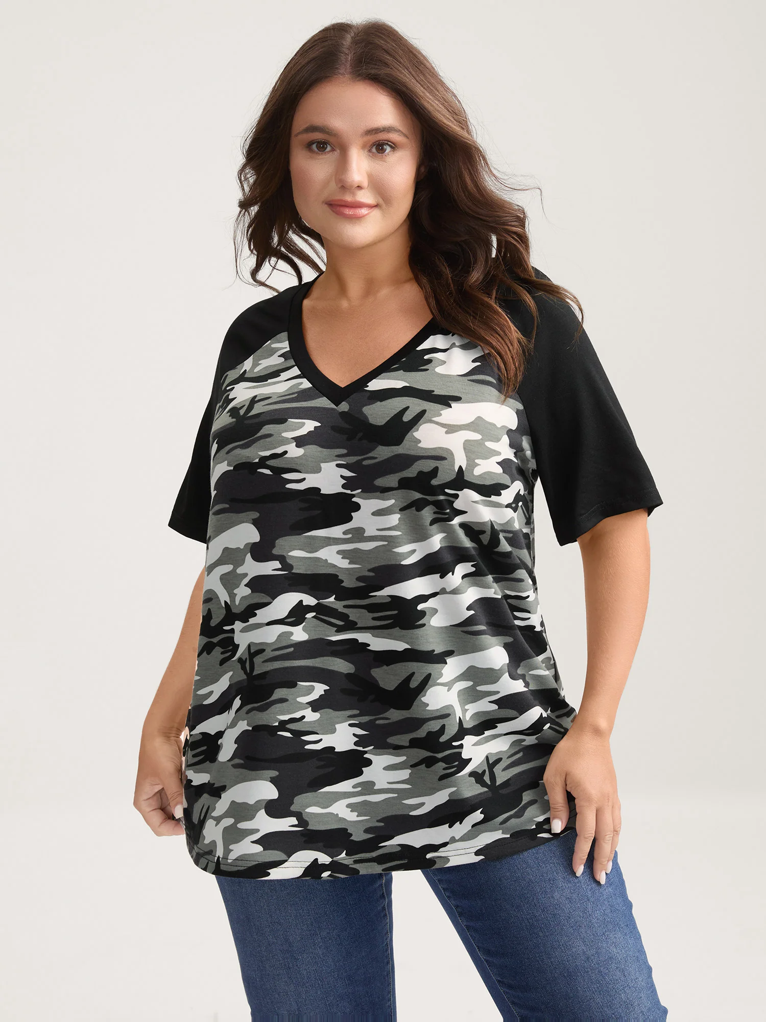 Camouflage Print Raglan Sleeve T-Shirt - Image 5