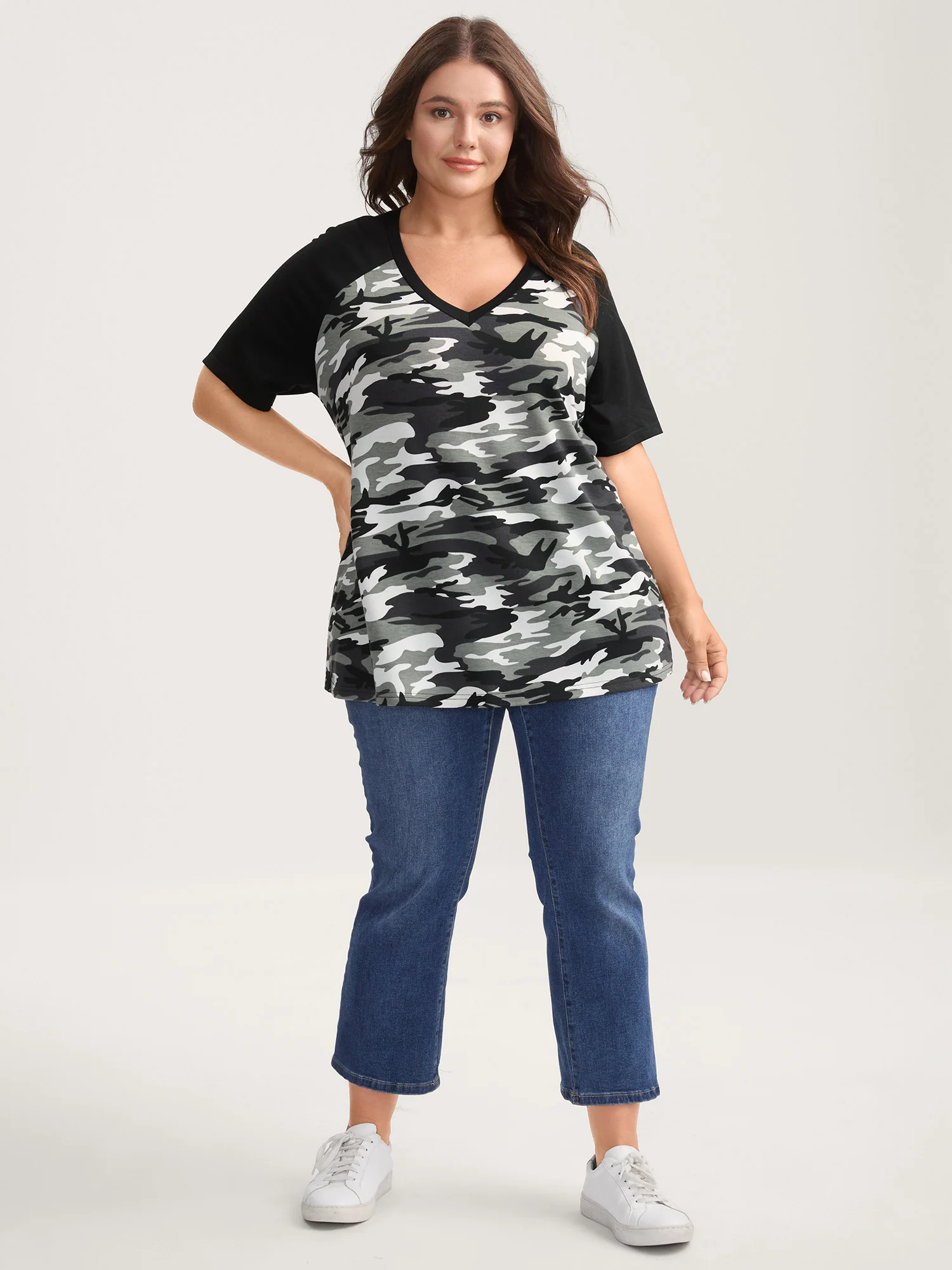 Camouflage Print Raglan Sleeve T-Shirt - Image 7