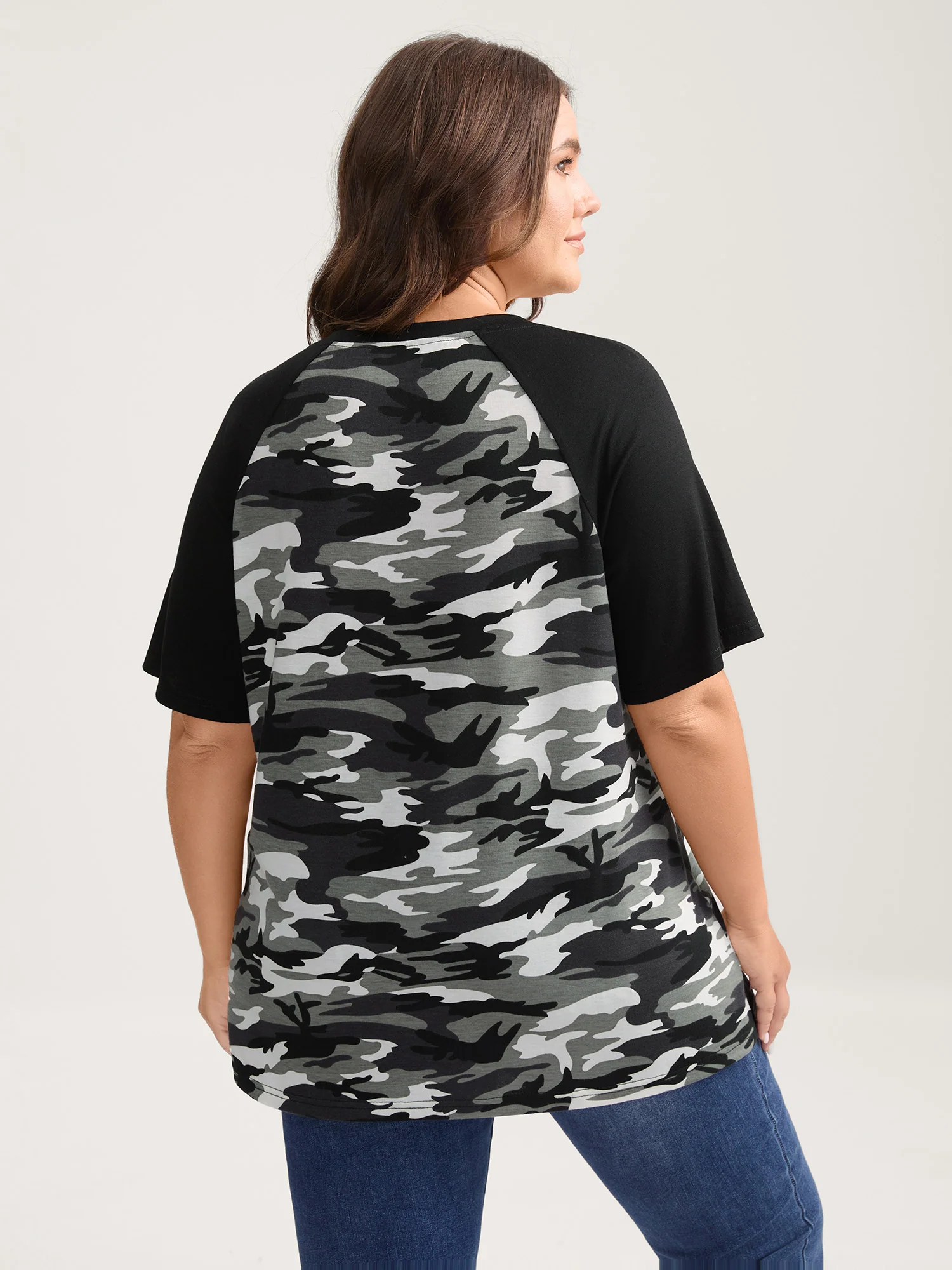 Camouflage Print Raglan Sleeve T-Shirt - Image 8
