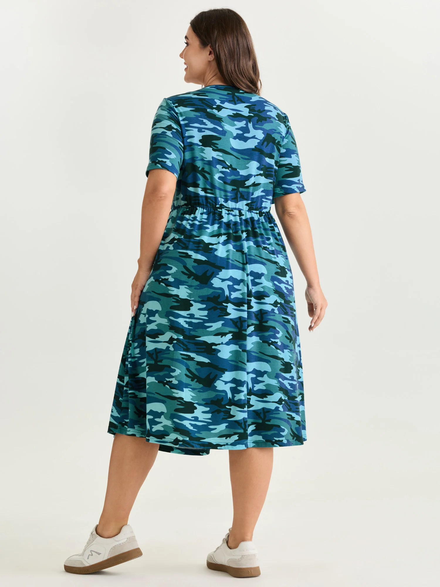 Camouflage Print Round Neck Pockets Midi Dress - Image 12