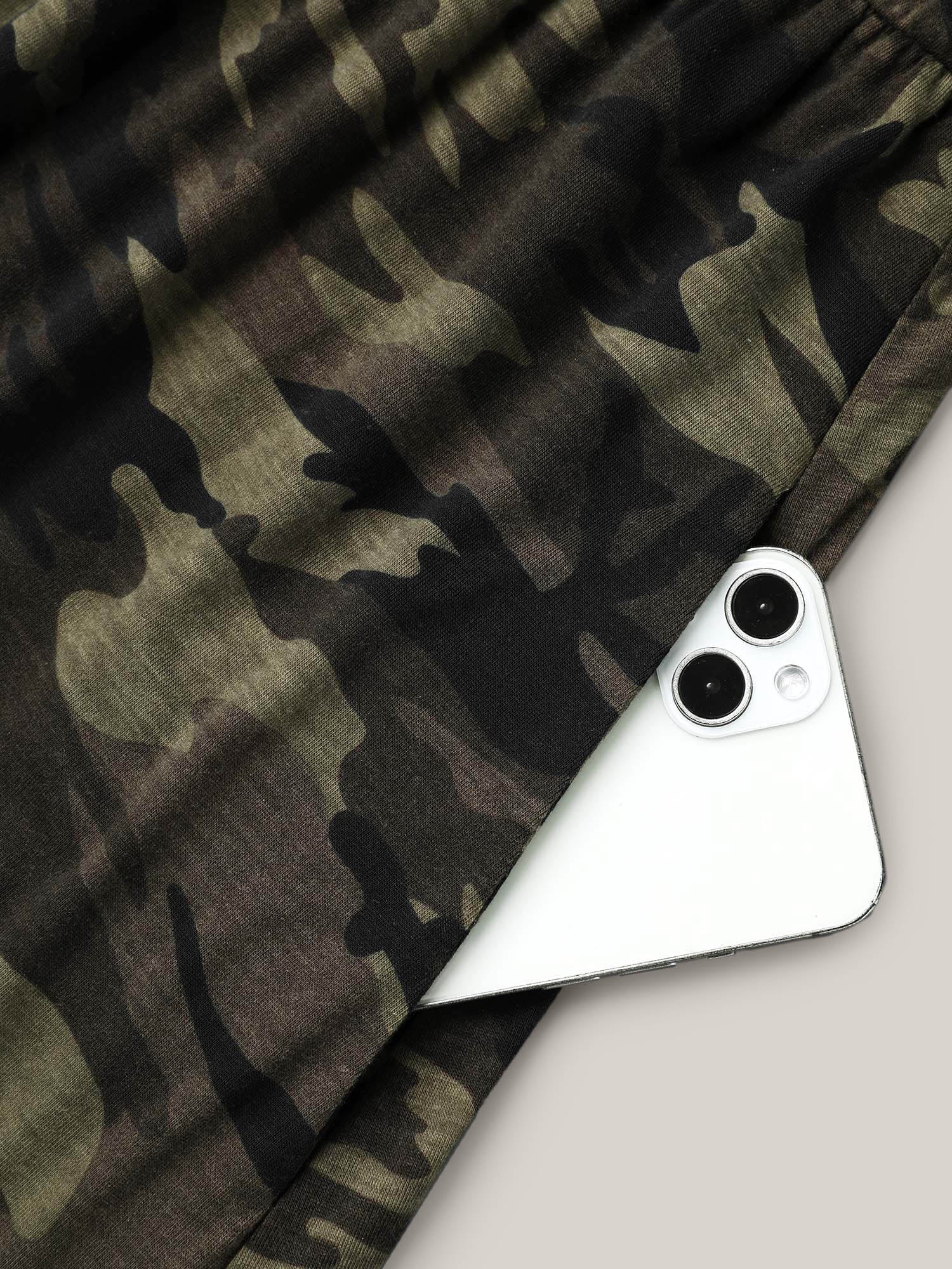Camouflage Print Round Neck Pockets Midi Dress - Image 6