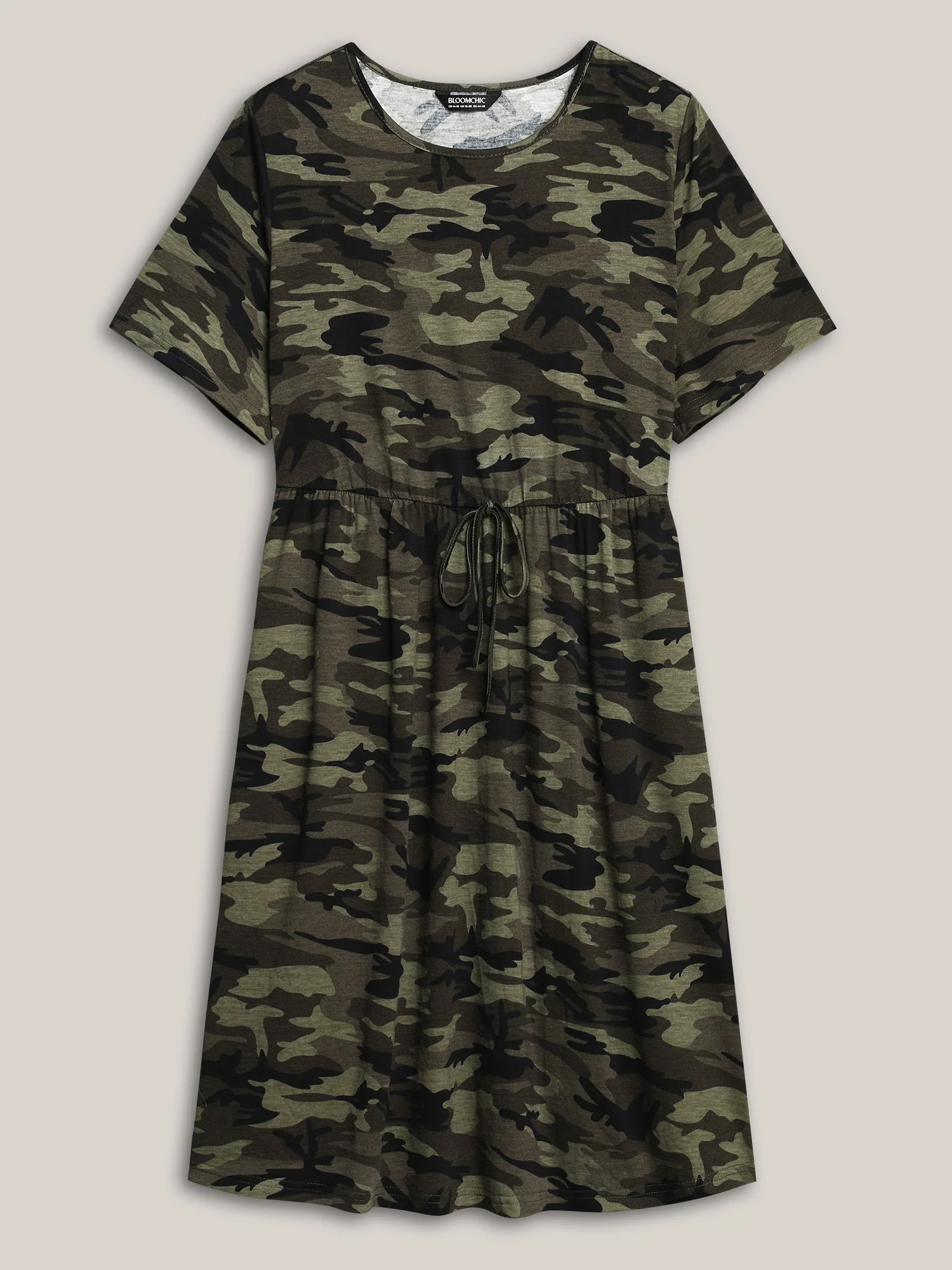 Camouflage Print Round Neck Pockets Midi Dress - Image 8
