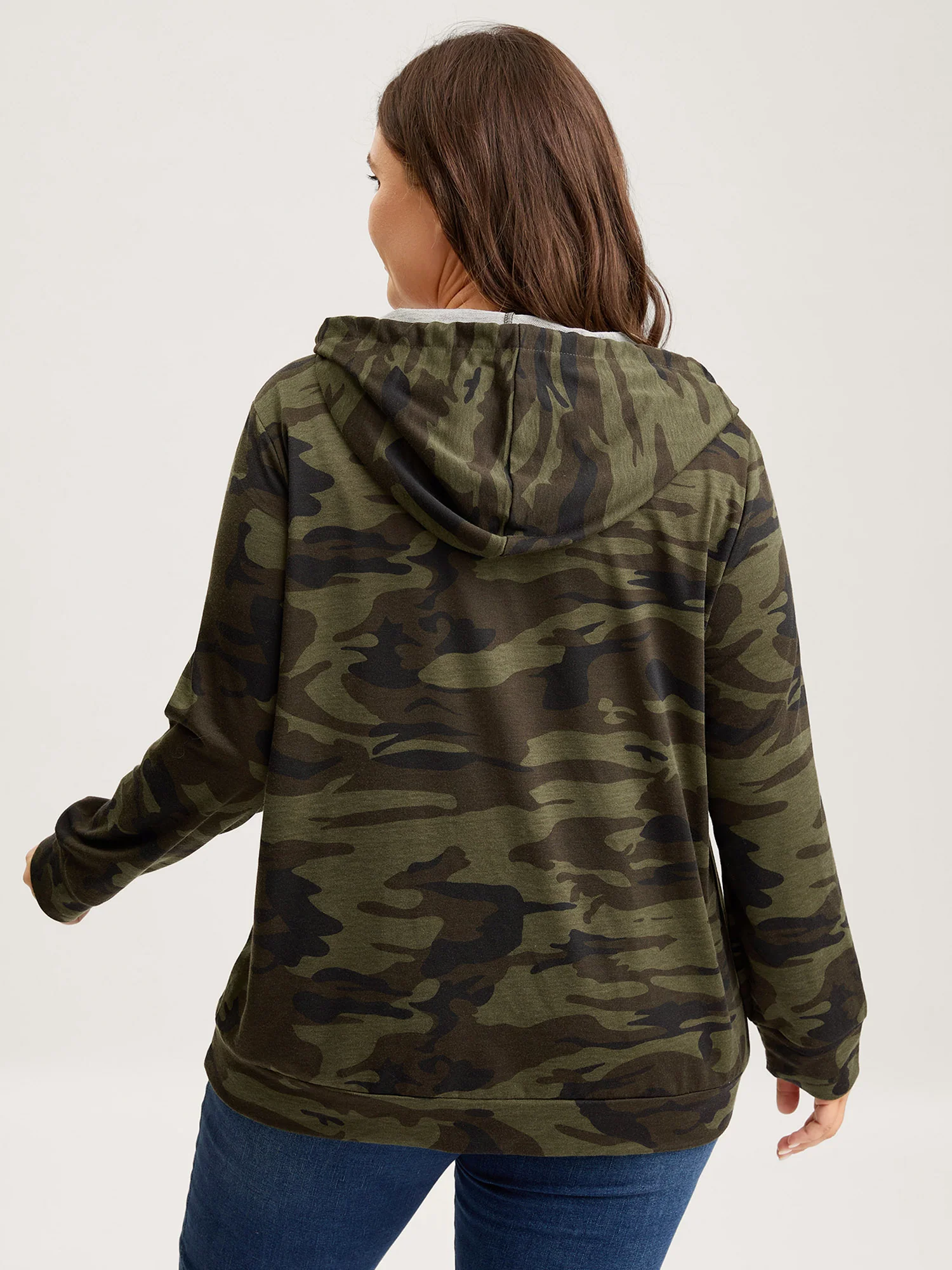 Camouflage Print Stretchy Zipper Hoodie - Image 5