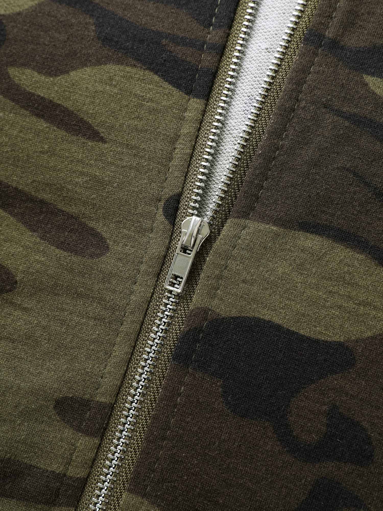 Camouflage Print Stretchy Zipper Hoodie - Image 6