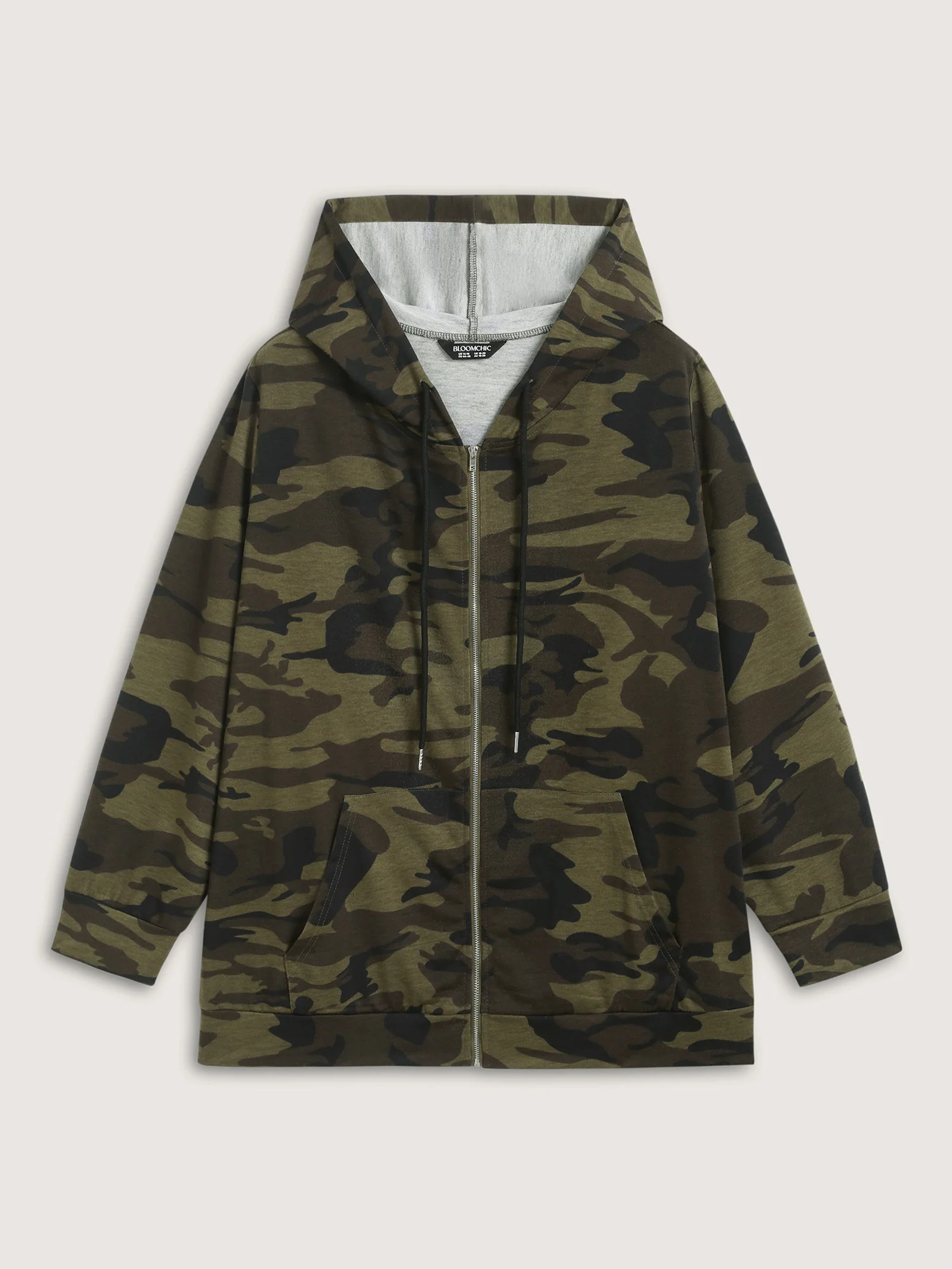 Camouflage Print Stretchy Zipper Hoodie - Image 9