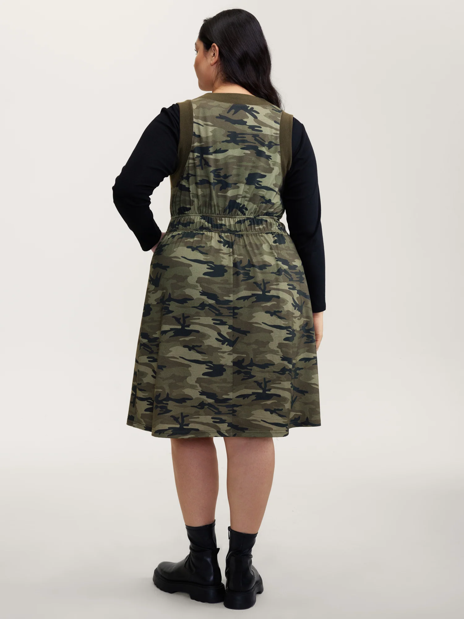 Camouflage Print Zipper Front Pockets Midi Dress - Image 4