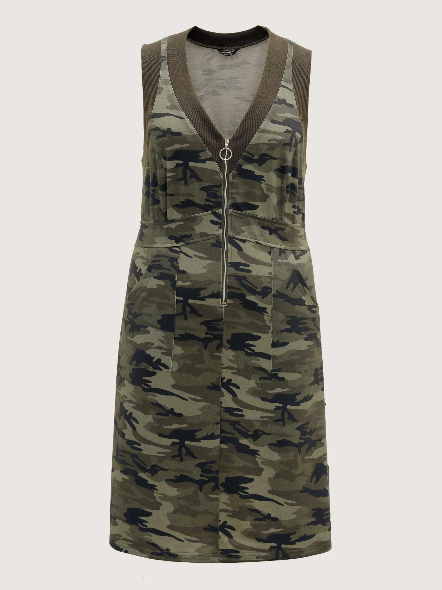 Camouflage Print Zipper Front Pockets Midi Dress - Image 7