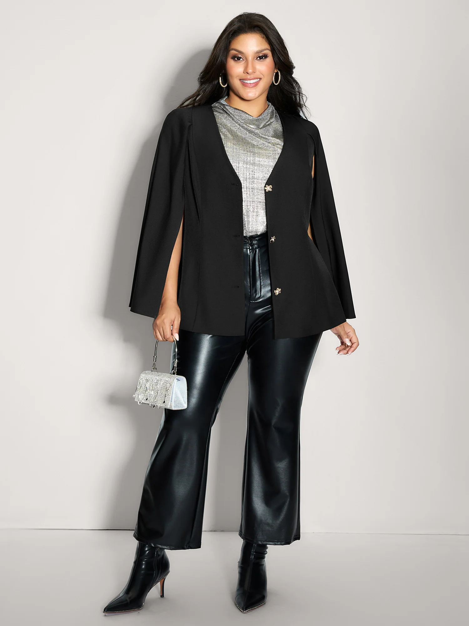 Cape Style Buttons V-Neck Blazer - Image 3