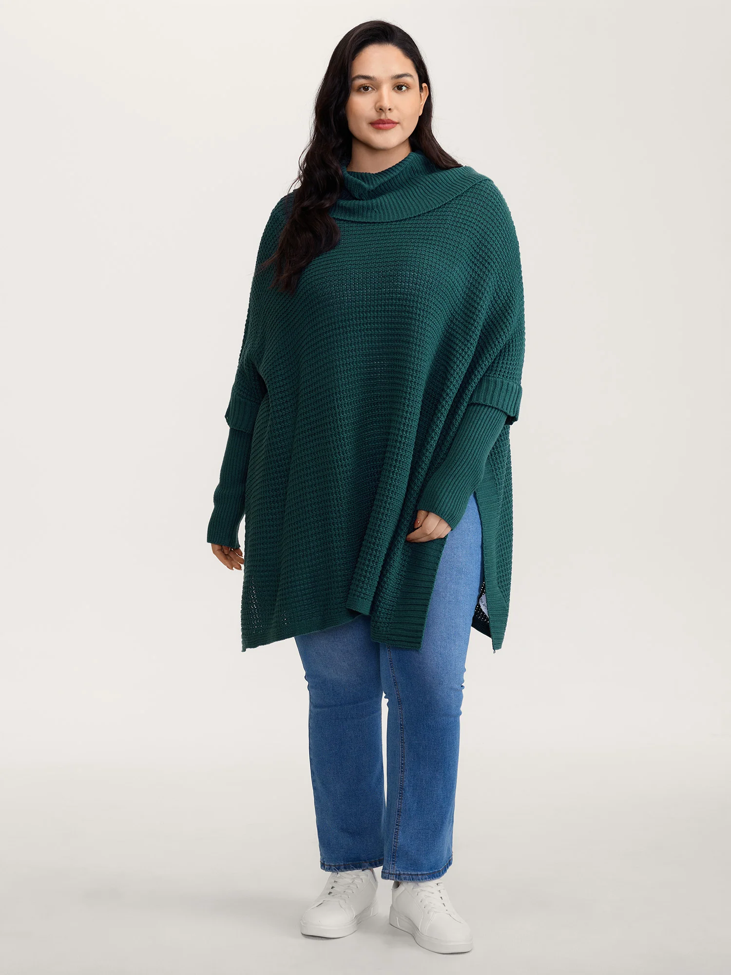Cape-Style Turtleneck Textured Pullover - Image 3