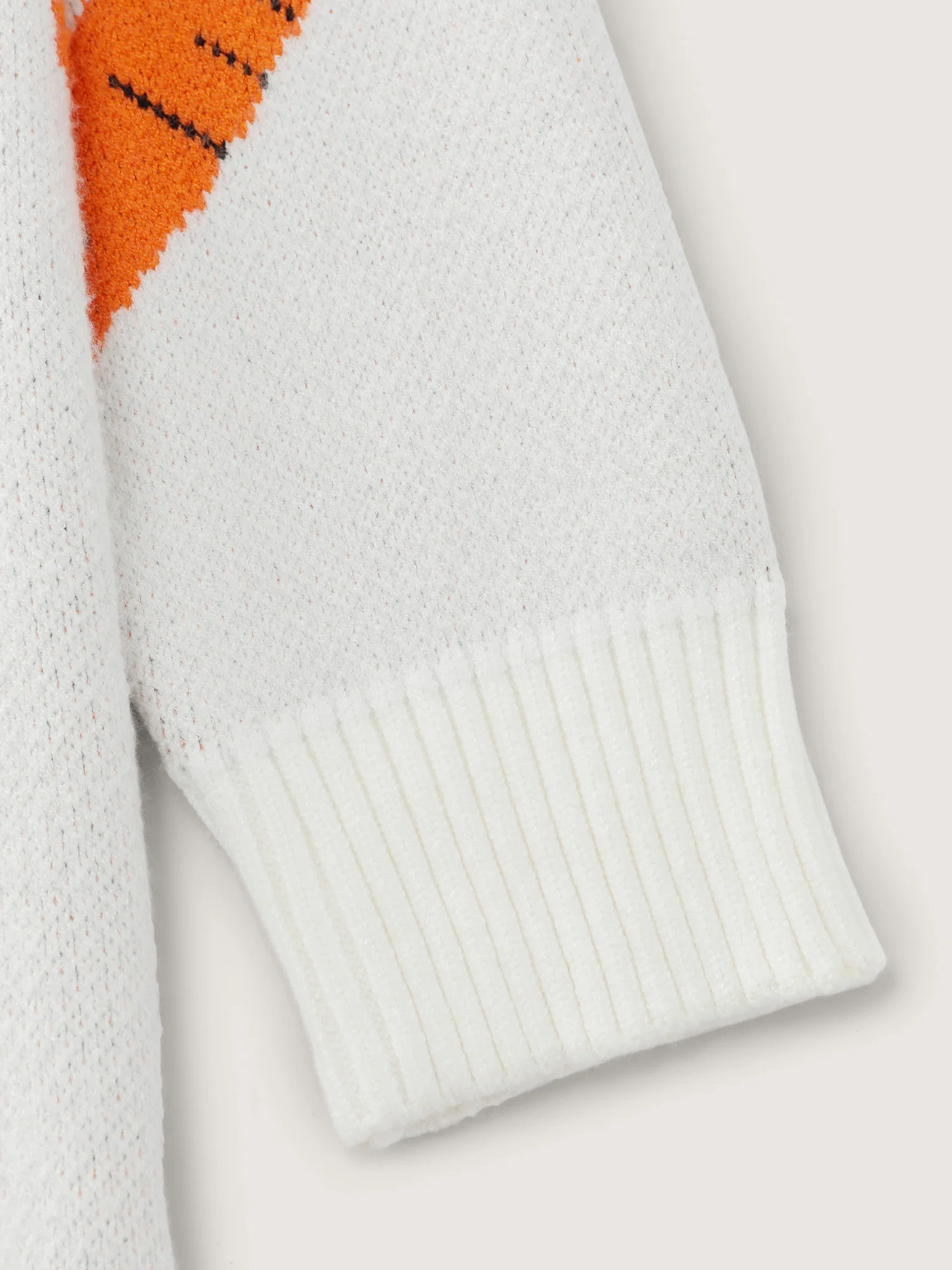 Carrot Pattern Round Neck Ribbed Pullover - Image 6