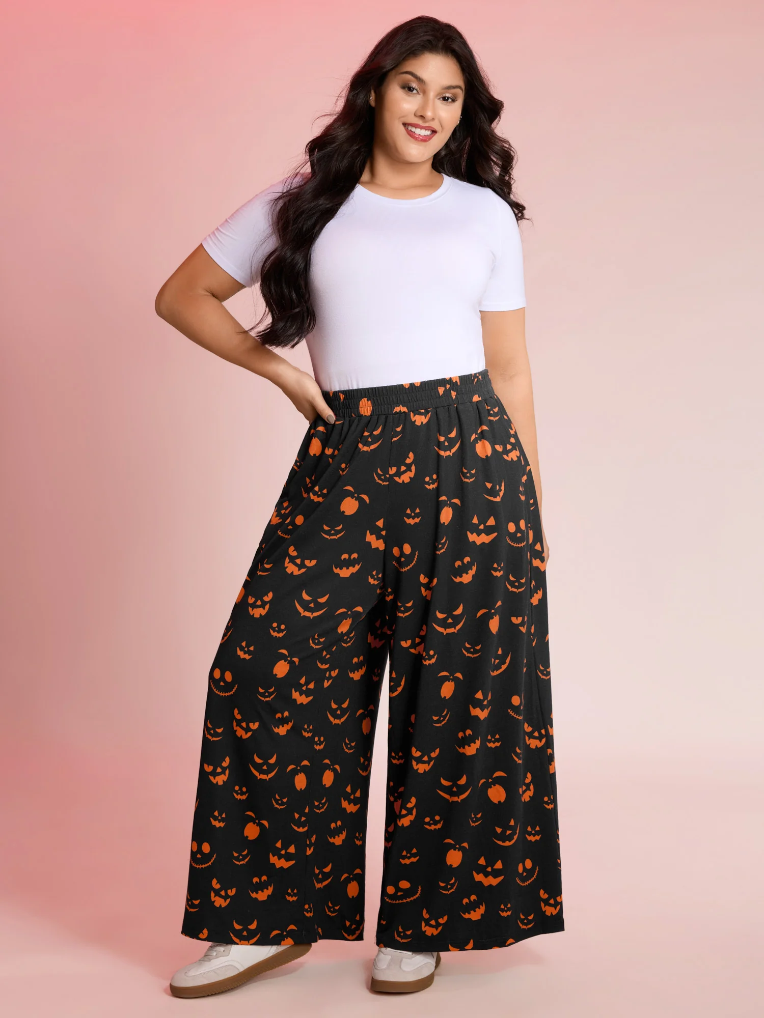 Carved Pumpkin Halloween Wide-Leg Pants - Image 2