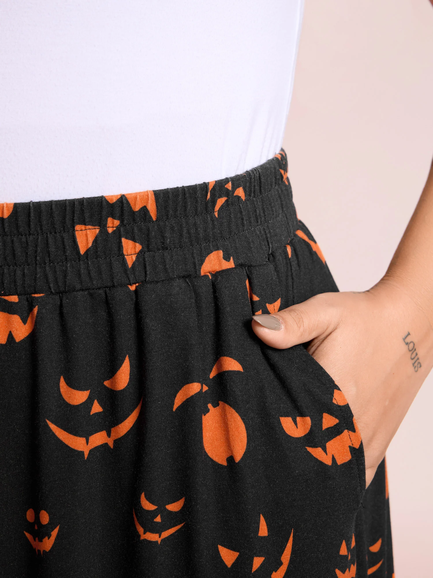 Carved Pumpkin Halloween Wide-Leg Pants - Image 3