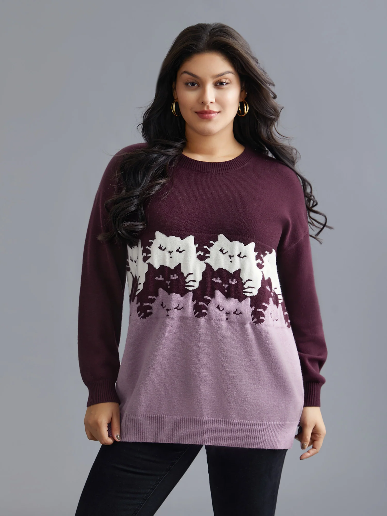 Cat Contrast Drop Shoulder Pullover - Image 13